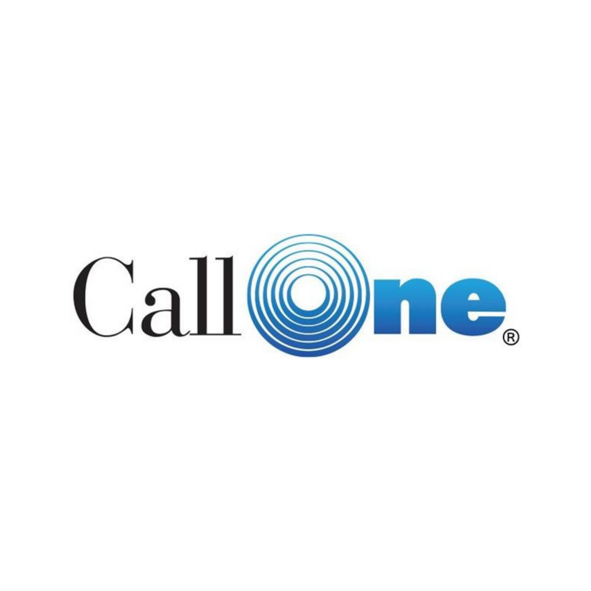 CallOne logo with black text and blue concentric circles forming the “o” in One
