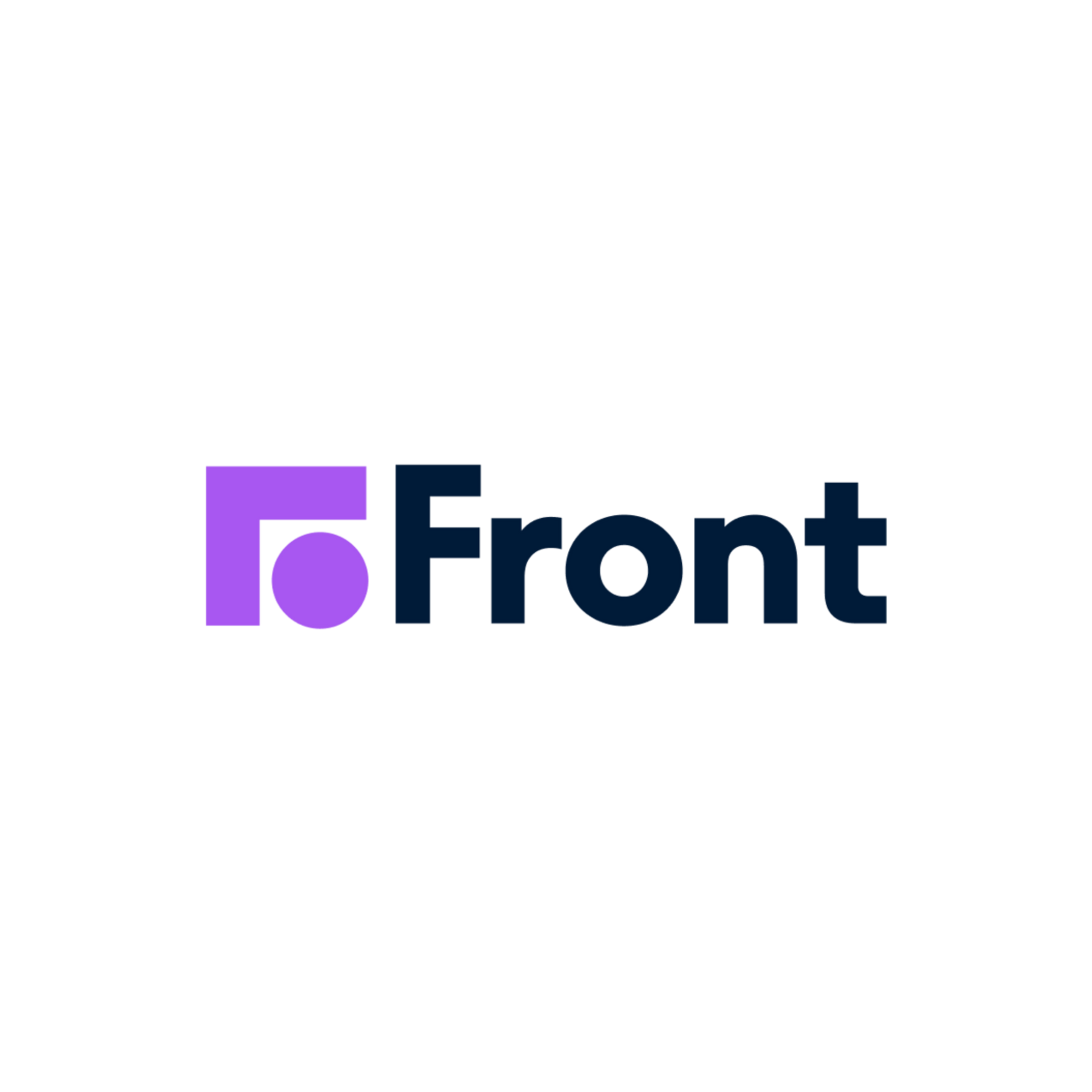 Front logo with purple icon and navy text on a white background