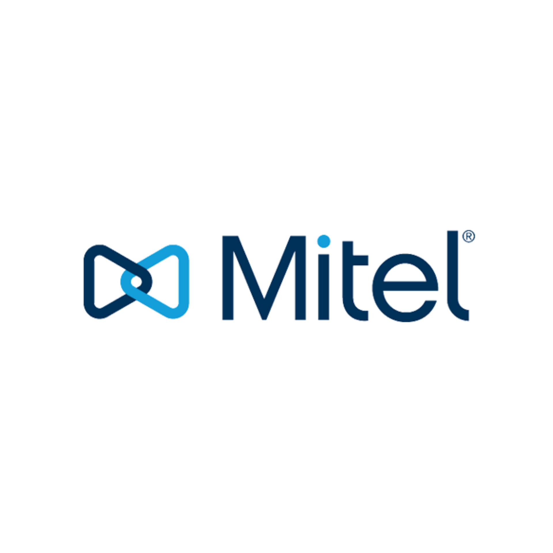 Mitel logo in dark blue and teal on a white background