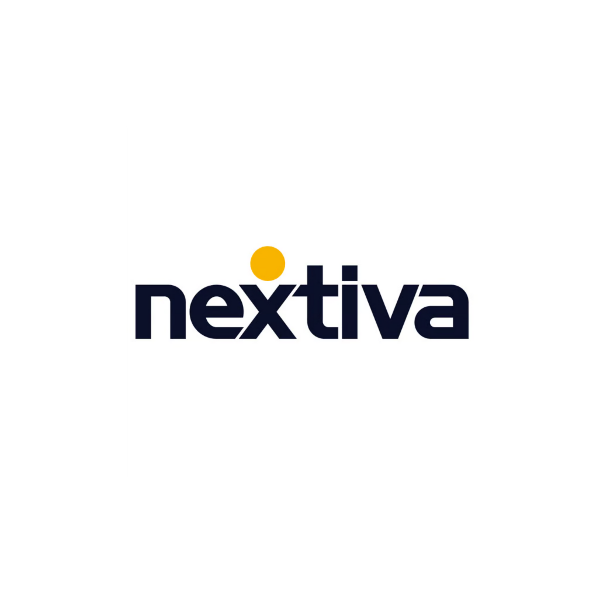 Nextiva logo in dark blue with a yellow dot above the i on a white background