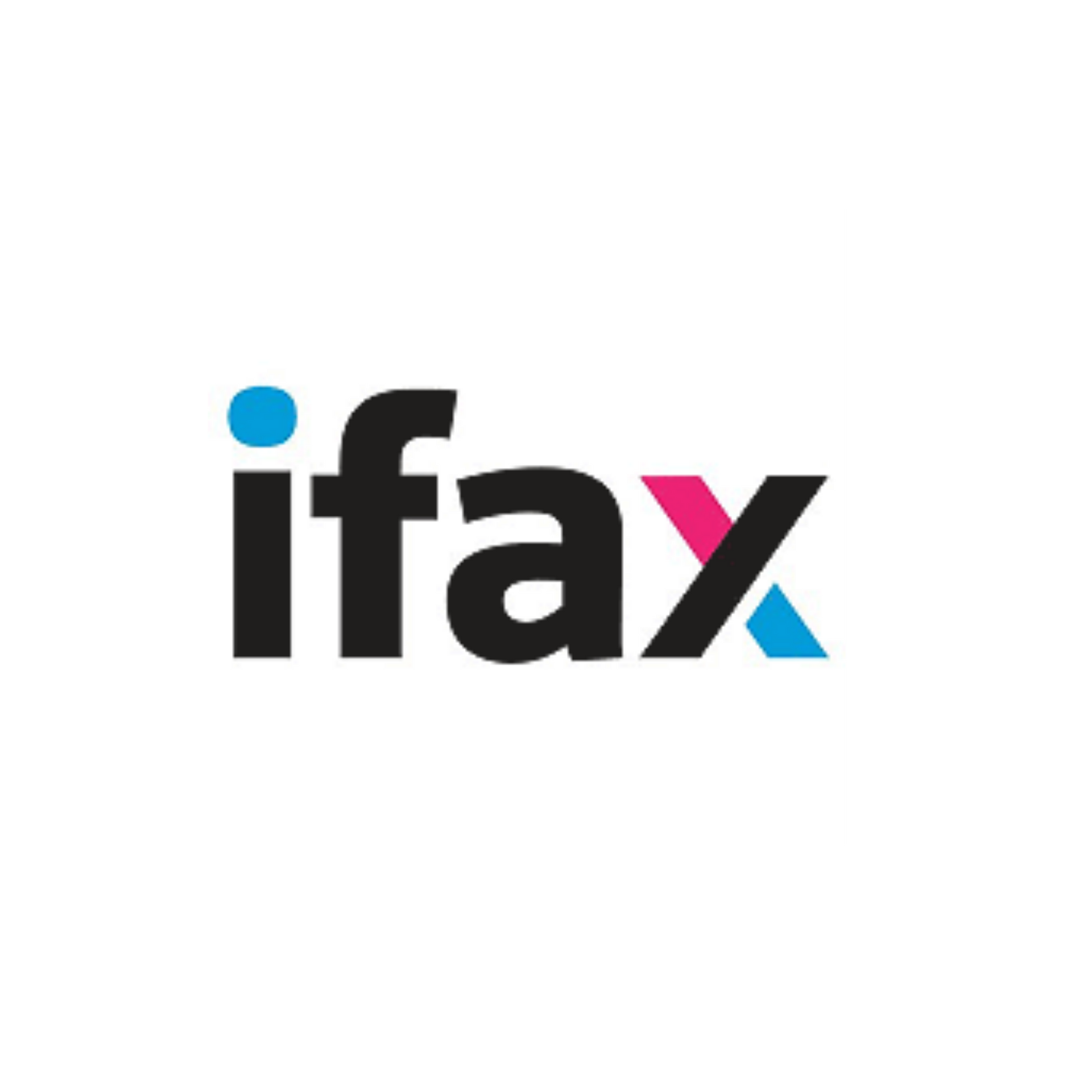 Ifax logo in black, blue, pink, and cyan on a white background