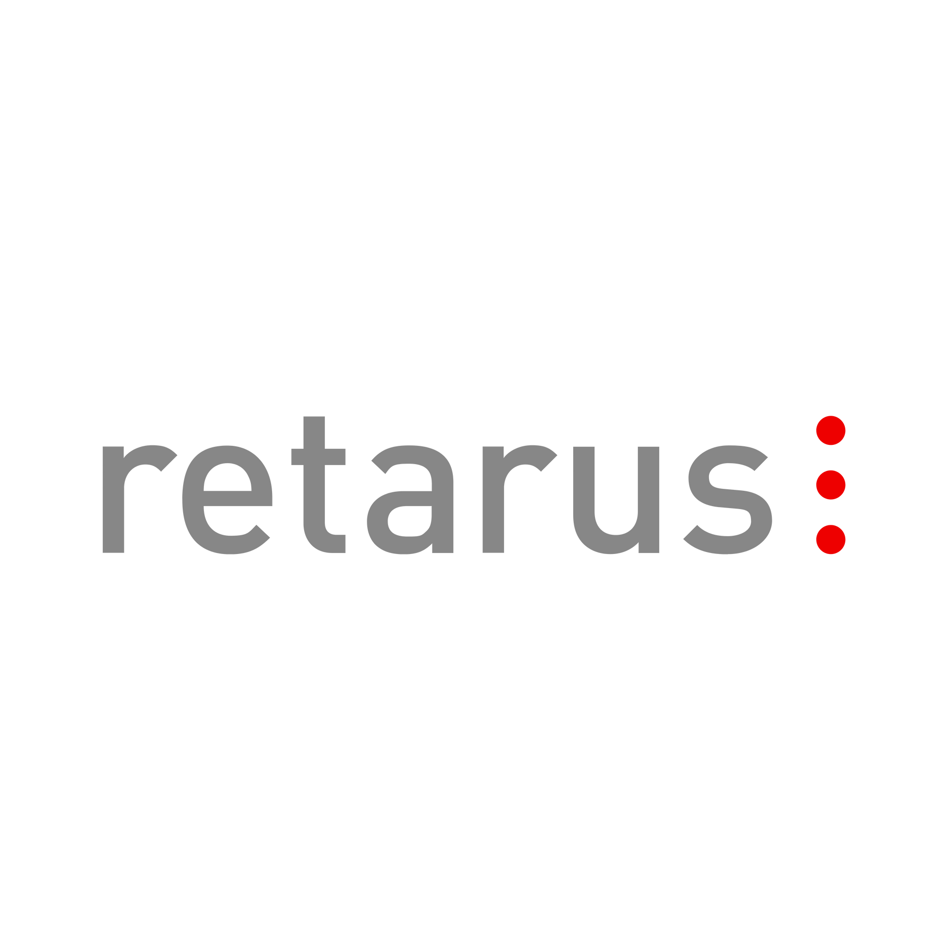 Retarus logo in gray lowercase with three red dots on the right