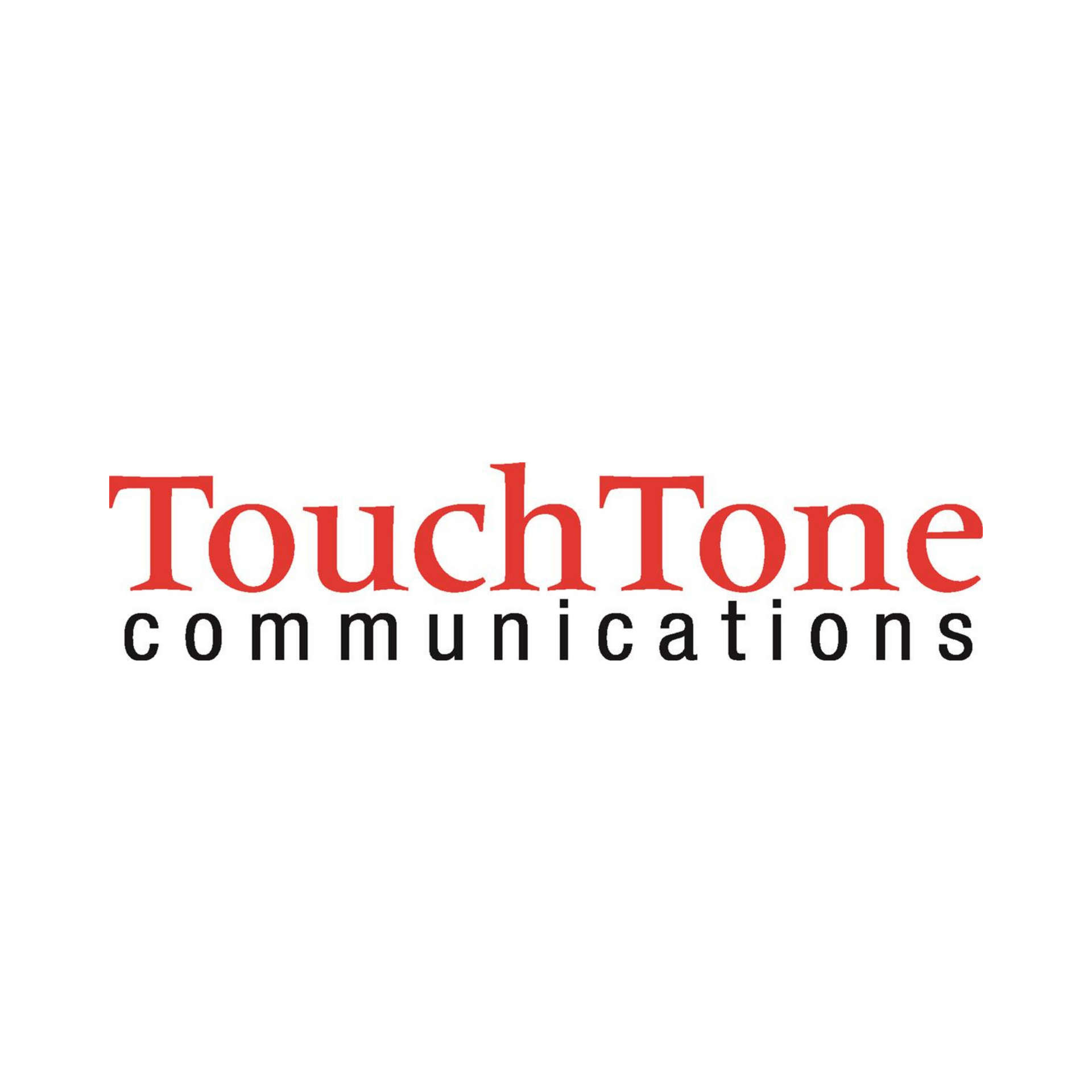 TouchTone communications logo in red and black text on a white background