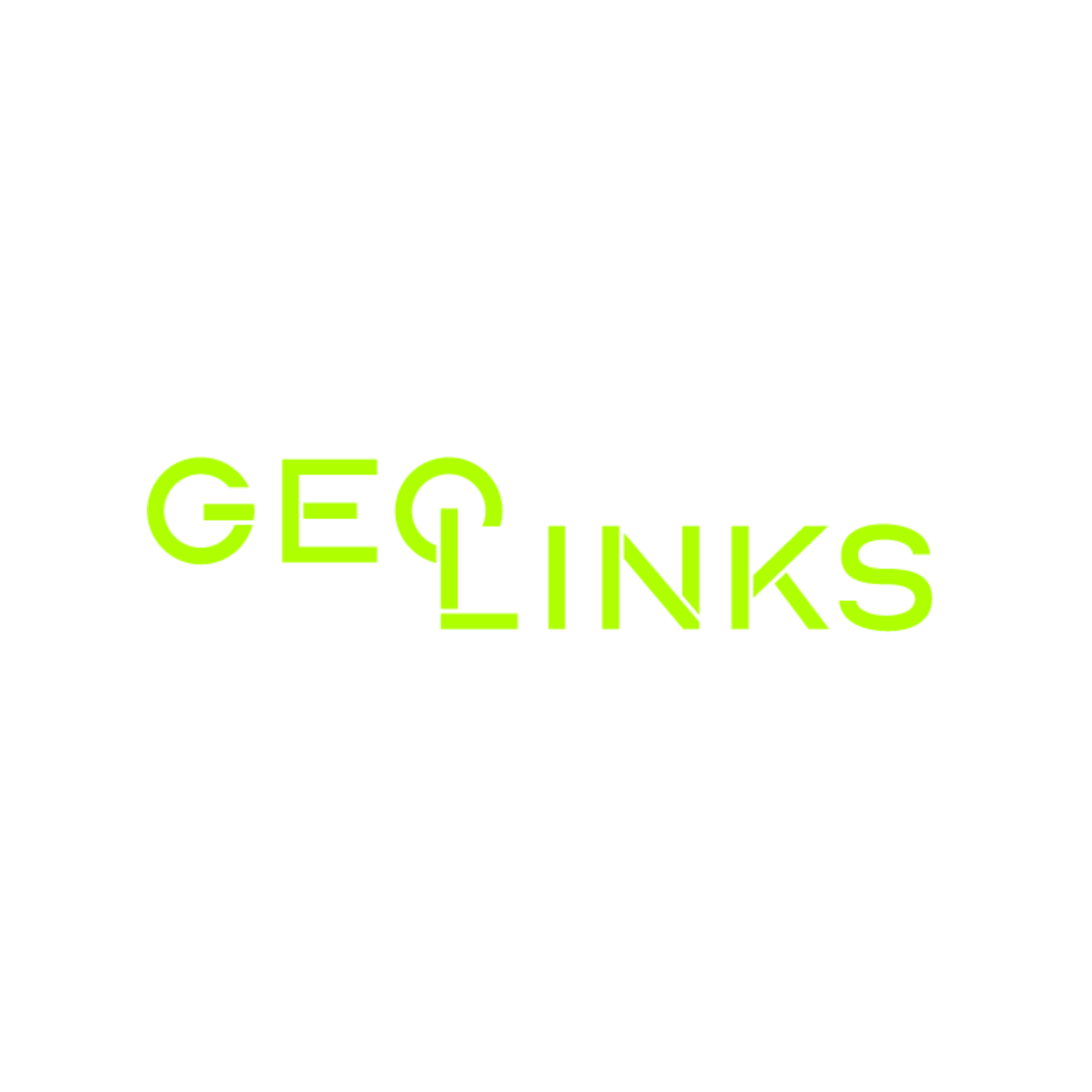 Neon green GEO LINKS logo on a white background