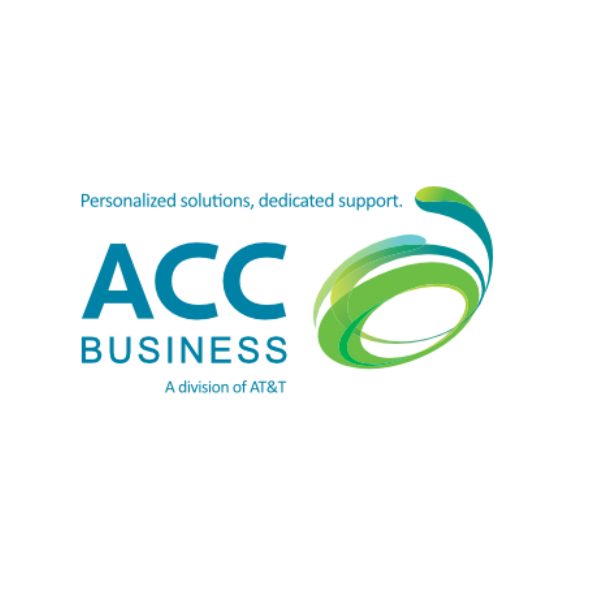 ACC Business logo with teal and green swoosh; “Personalized solutions, dedicated support” and AT&T division text