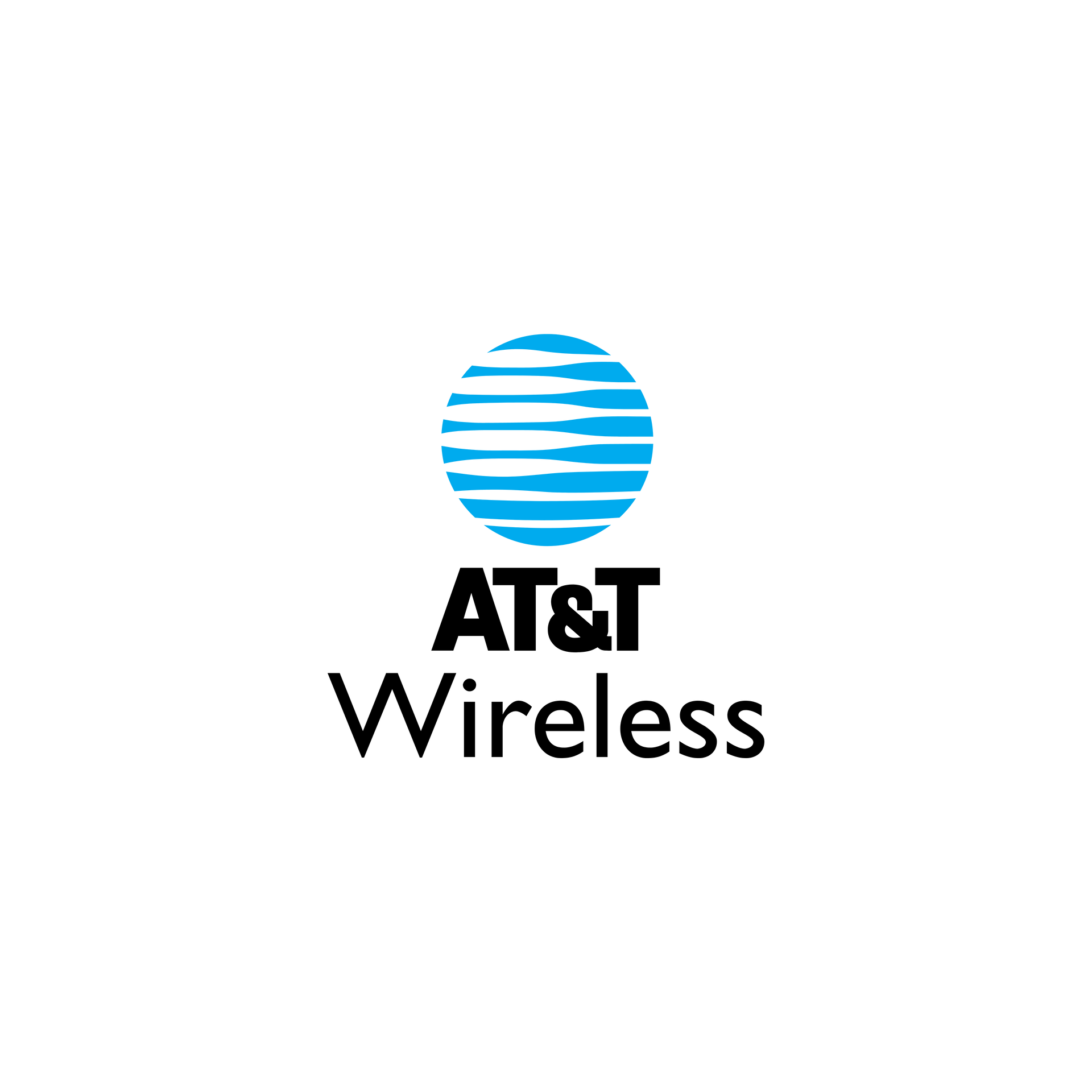 AT&T Wireless logo with blue striped globe icon and black text on white background