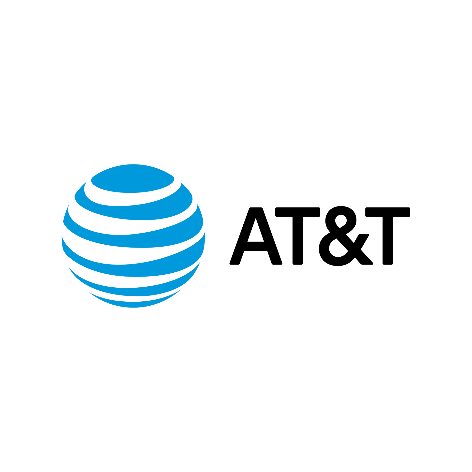 AT&T logo with blue globe icon and black text on white background