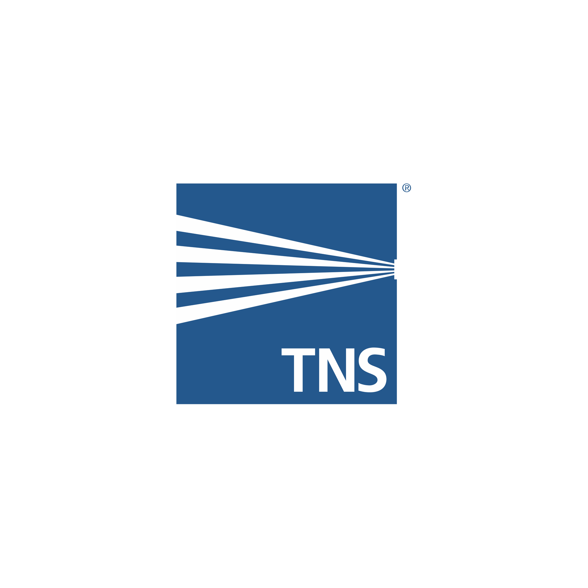 TNS logo in blue and white with stylized white lines and “TNS” text