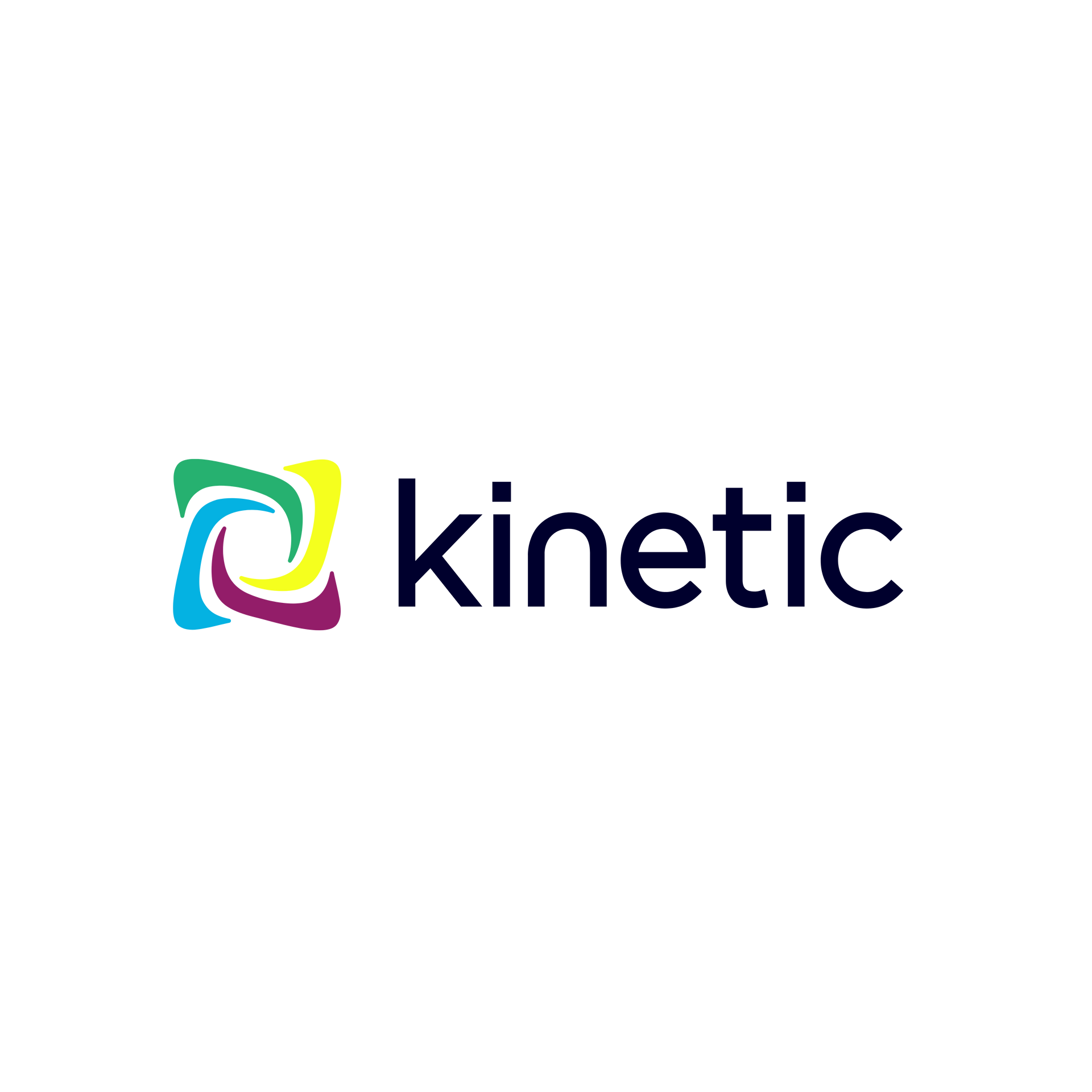 Kinetic logo with multicolored interlocking icon and dark blue text on a white background