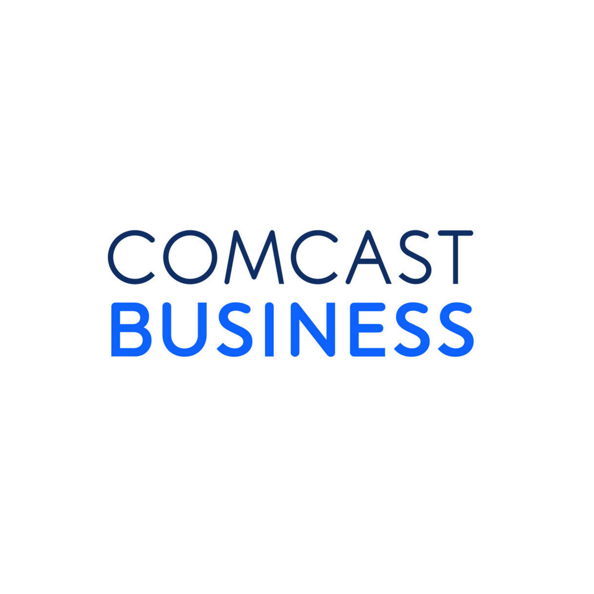 Comcast Business logo in dark blue and bright blue on a white background