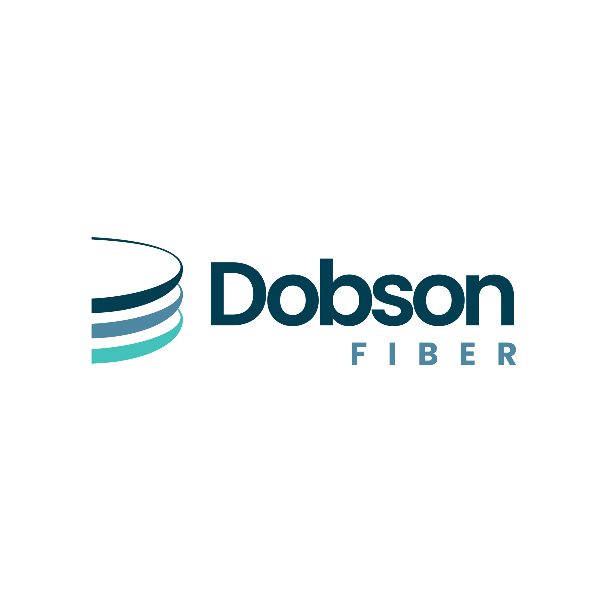 Dobson Fiber logo with teal and navy text and stylized teal wave icon