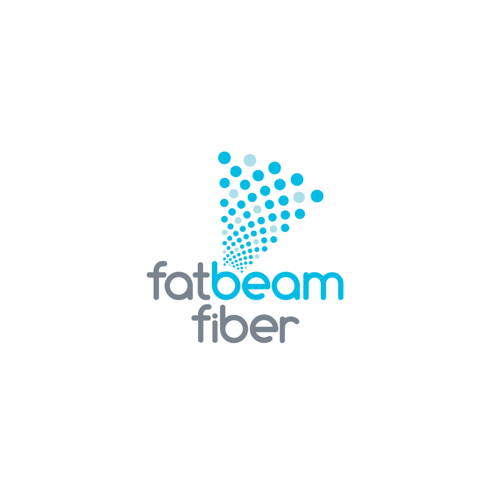Fatbeam Fiber logo with blue dotted triangle icon and gray-blue text on white background