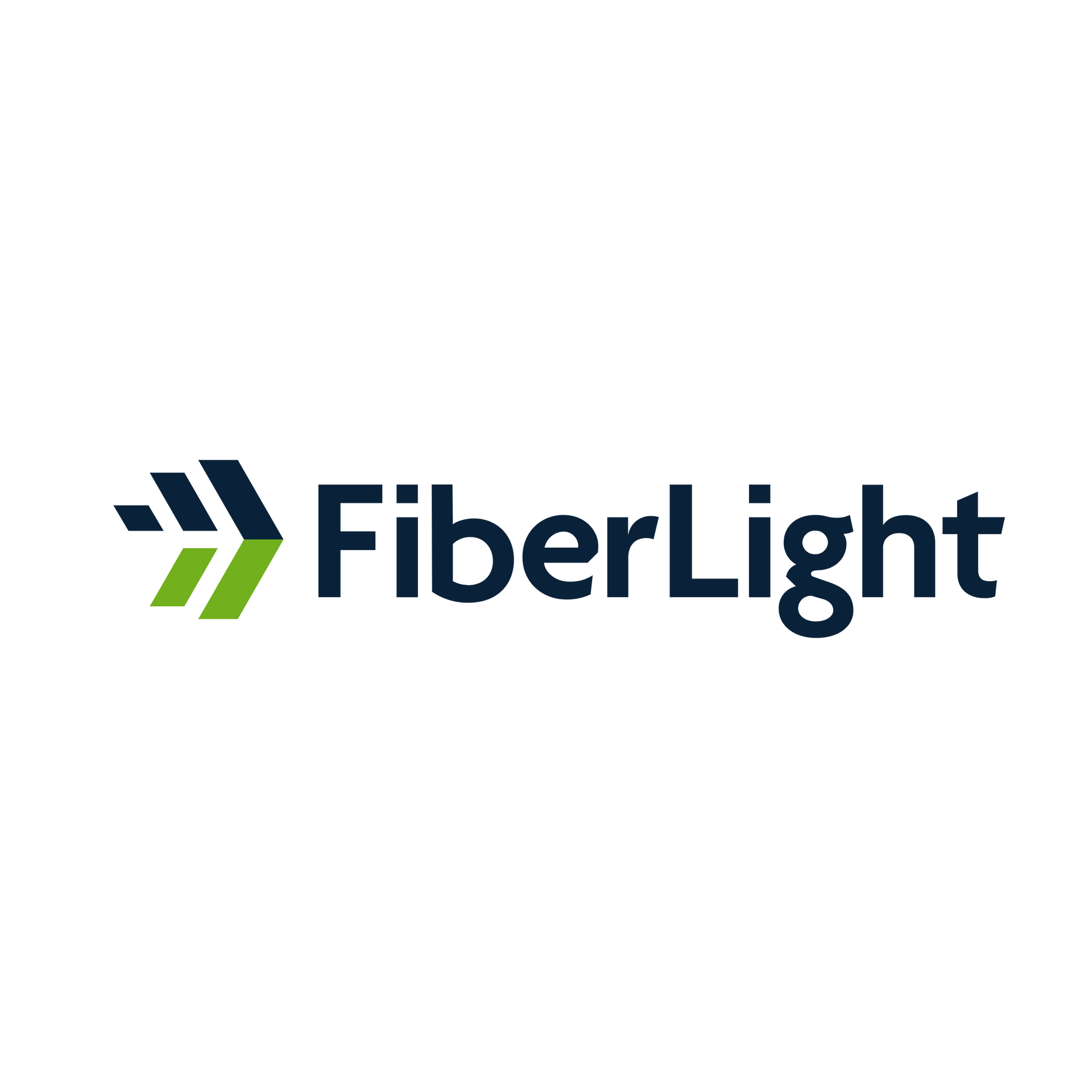 FiberLight logo in navy blue and green on a white background