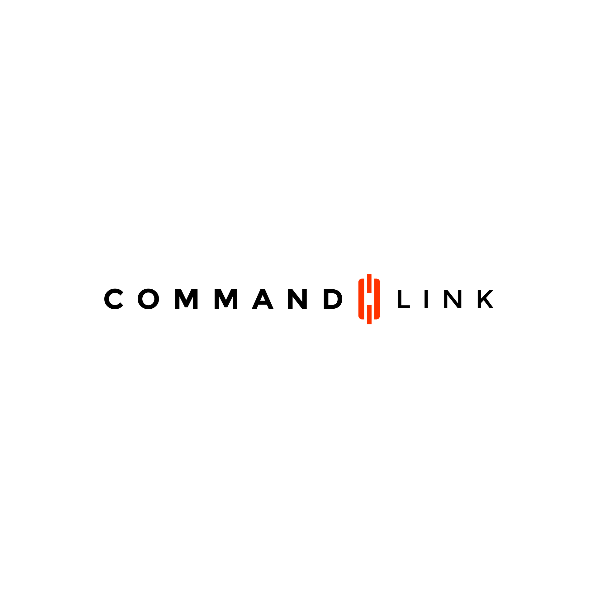 CommandLink logo with black text and orange vertical bars on a white background