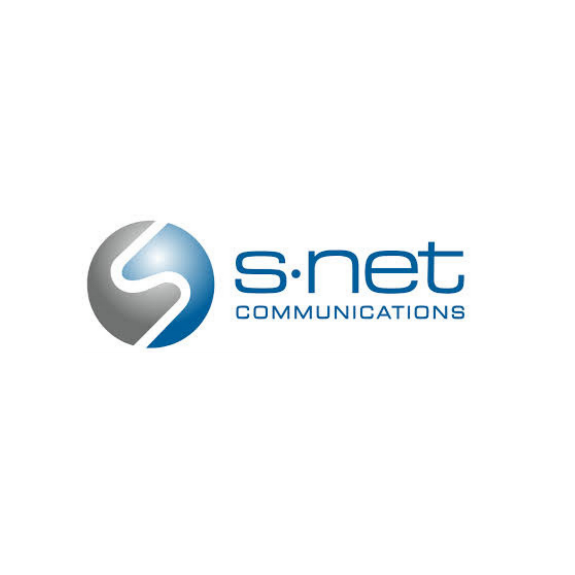 S.net Communications logo with blue and gray circular icon on a white background