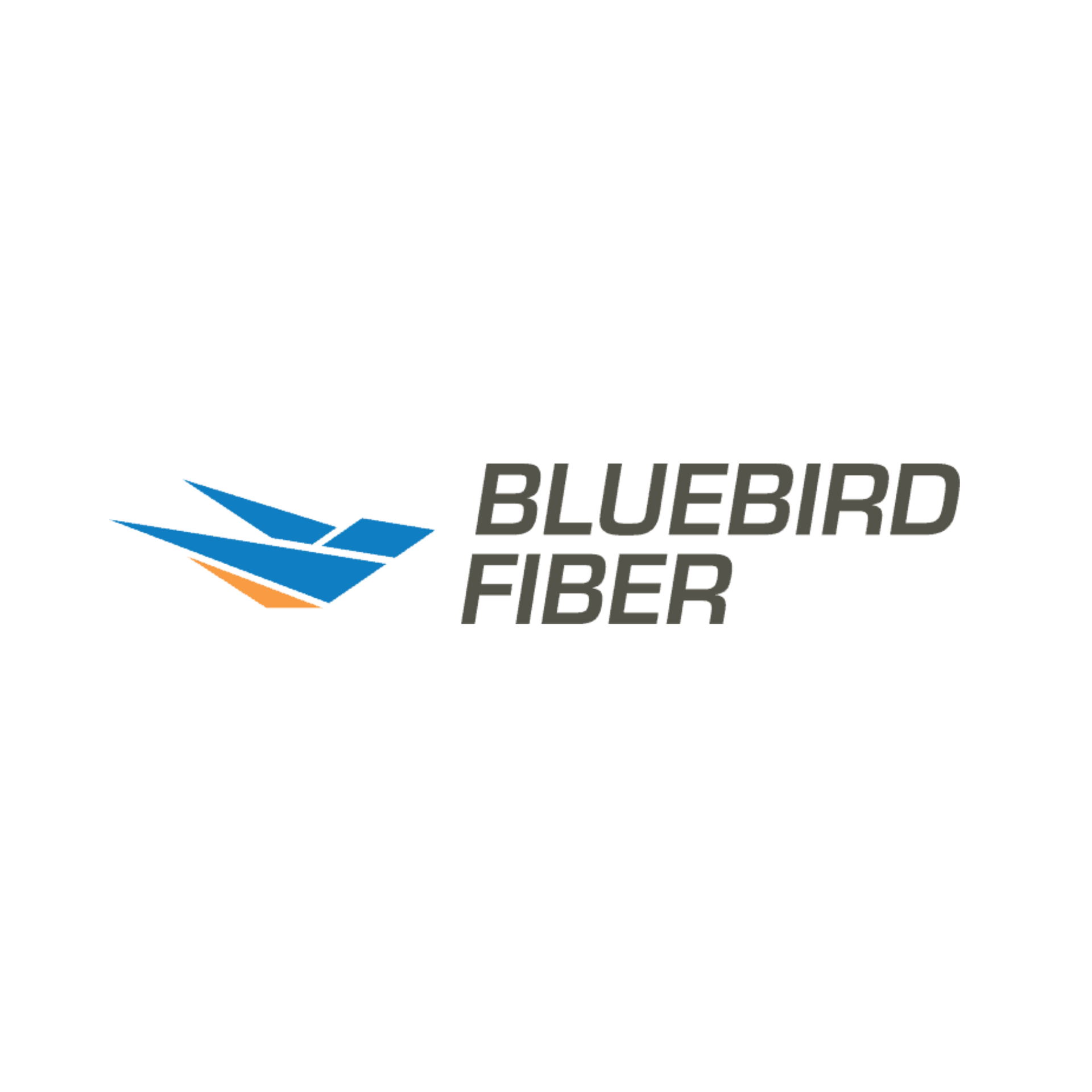 BLUEBIRD FIBER logo with blue and orange bird icon and gray text on white background