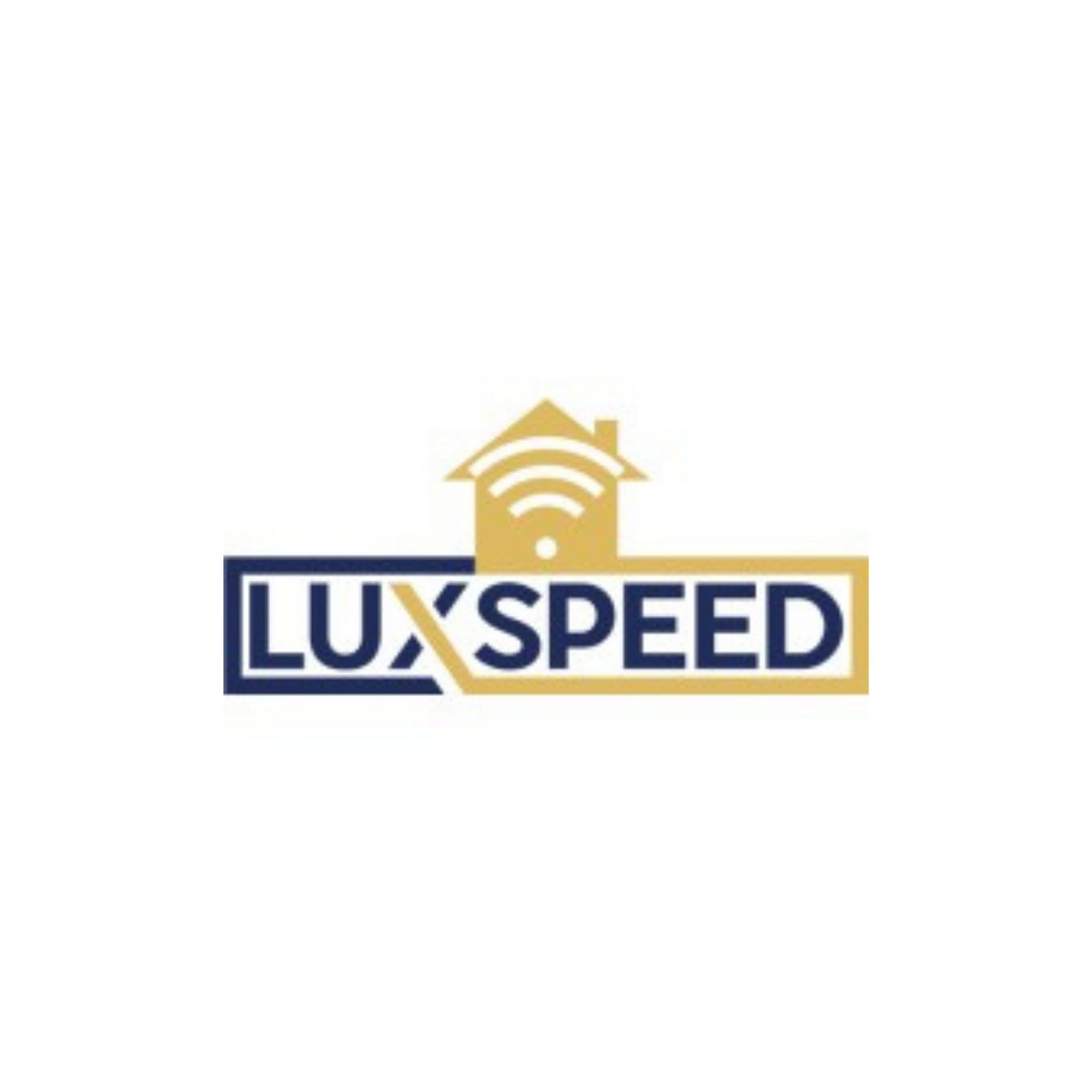 LUXSPEED logo in navy and gold with a Wi‑Fi house icon above the text