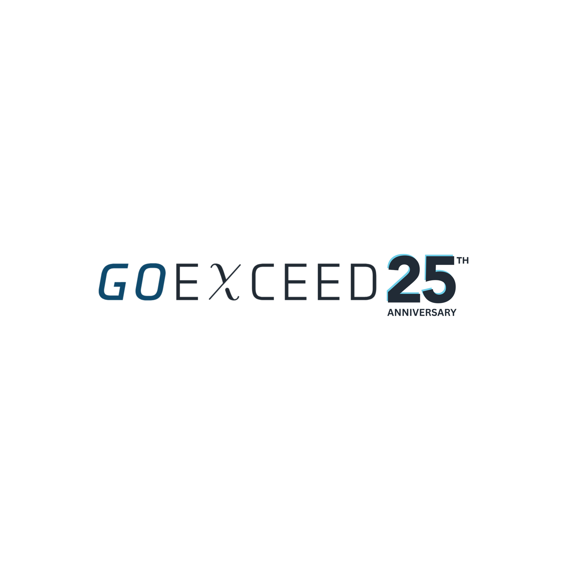 GOEXCEED 25th anniversary logo in blue and gray on a white background