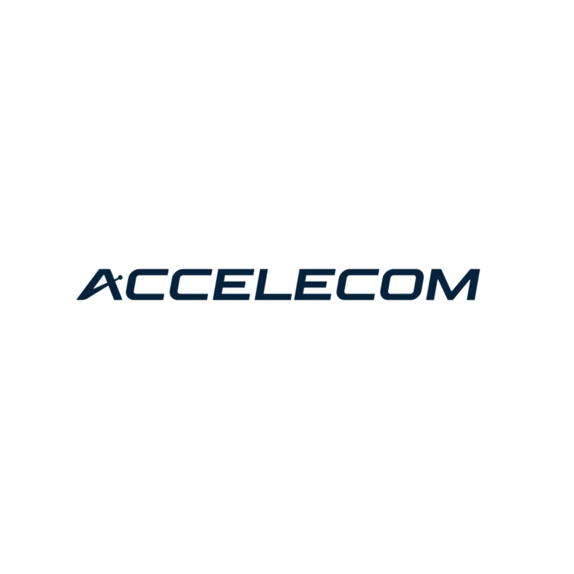 ACCELECOM logo in dark blue italic text on a white background
