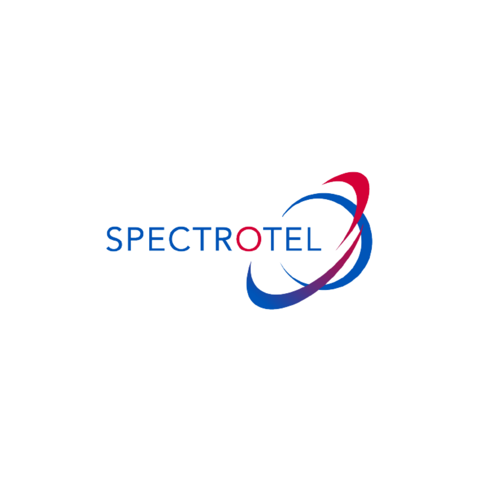 Spectrotel logo with blue and red swoosh on a white background