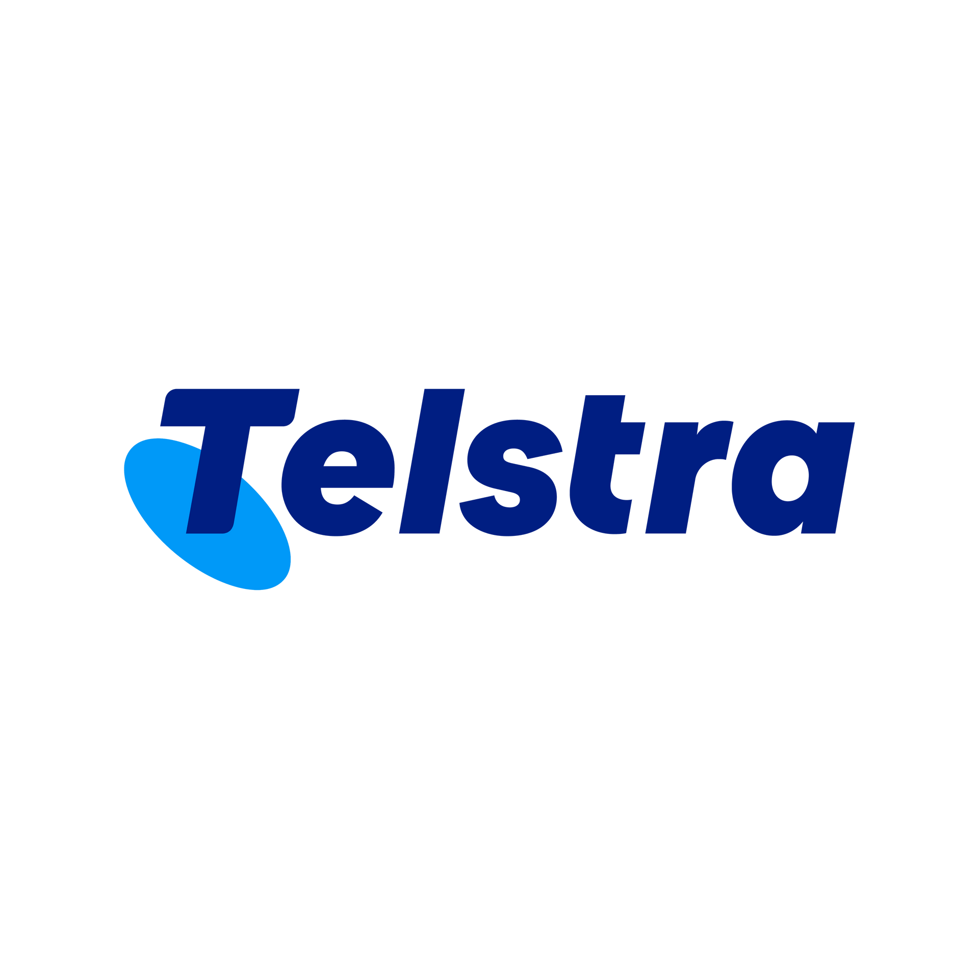 Telstra logo in blue and black on a white background
