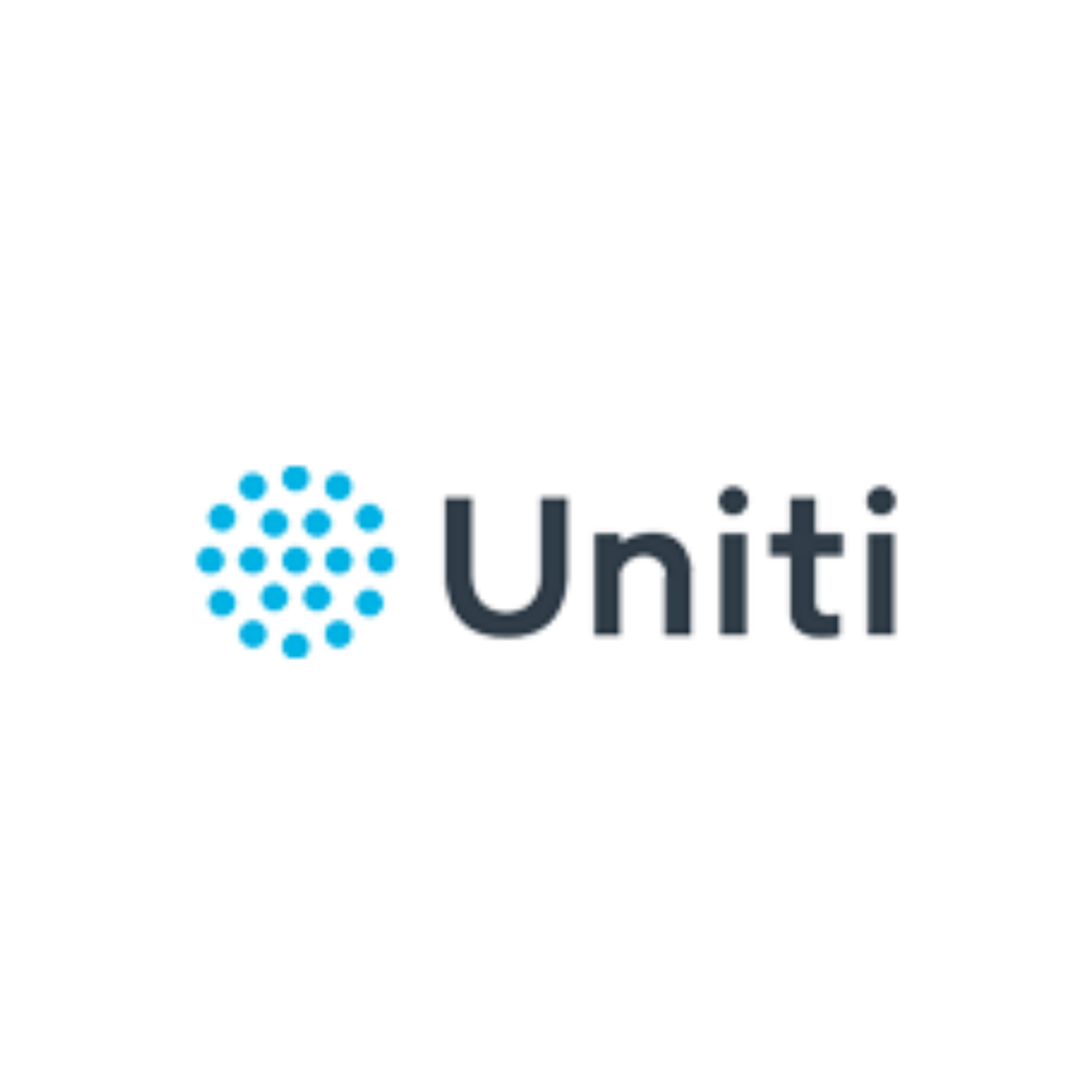 Uniti logo with blue dotted icon and dark gray wordmark on a white background