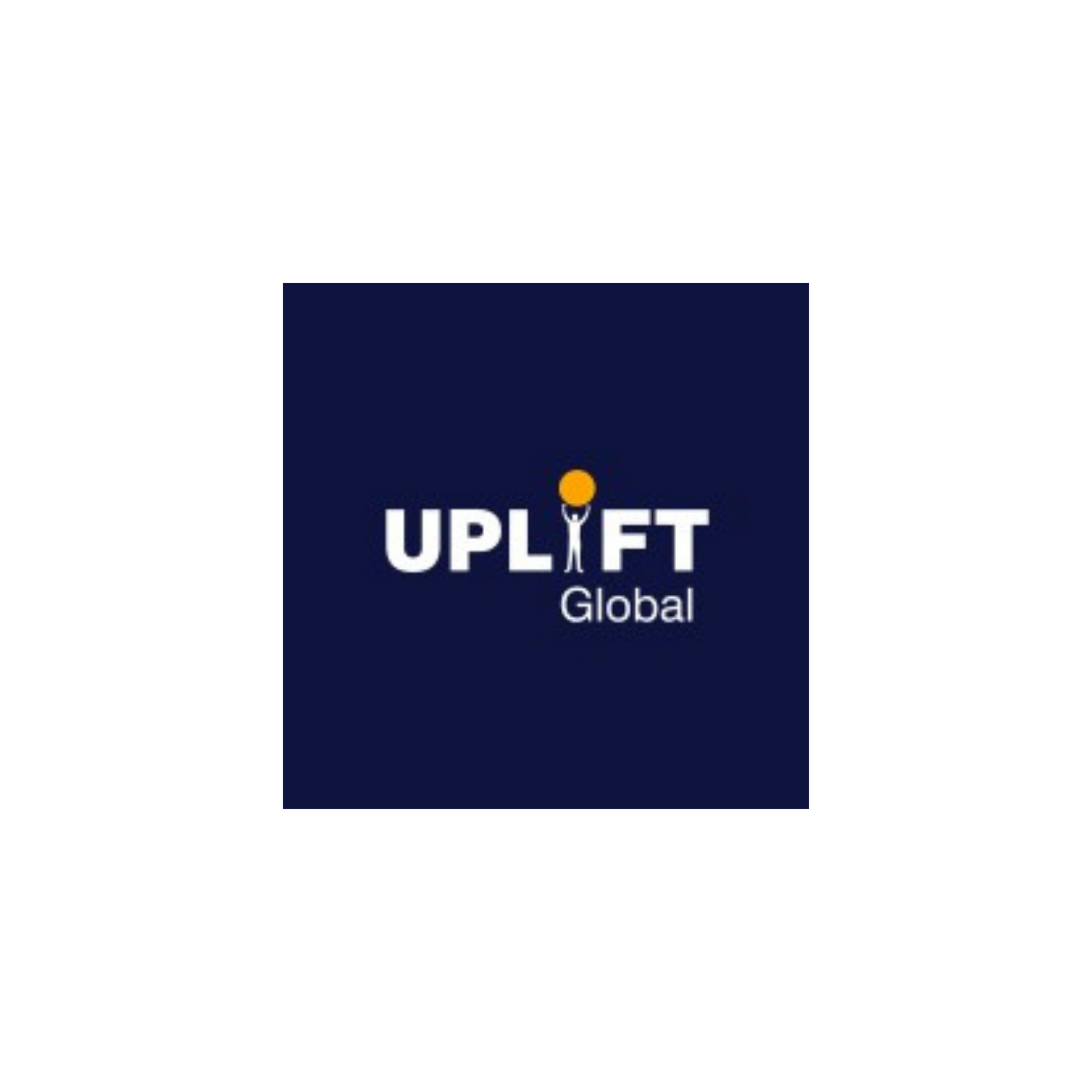 Uplift Global logo on a dark navy square with white and gold text