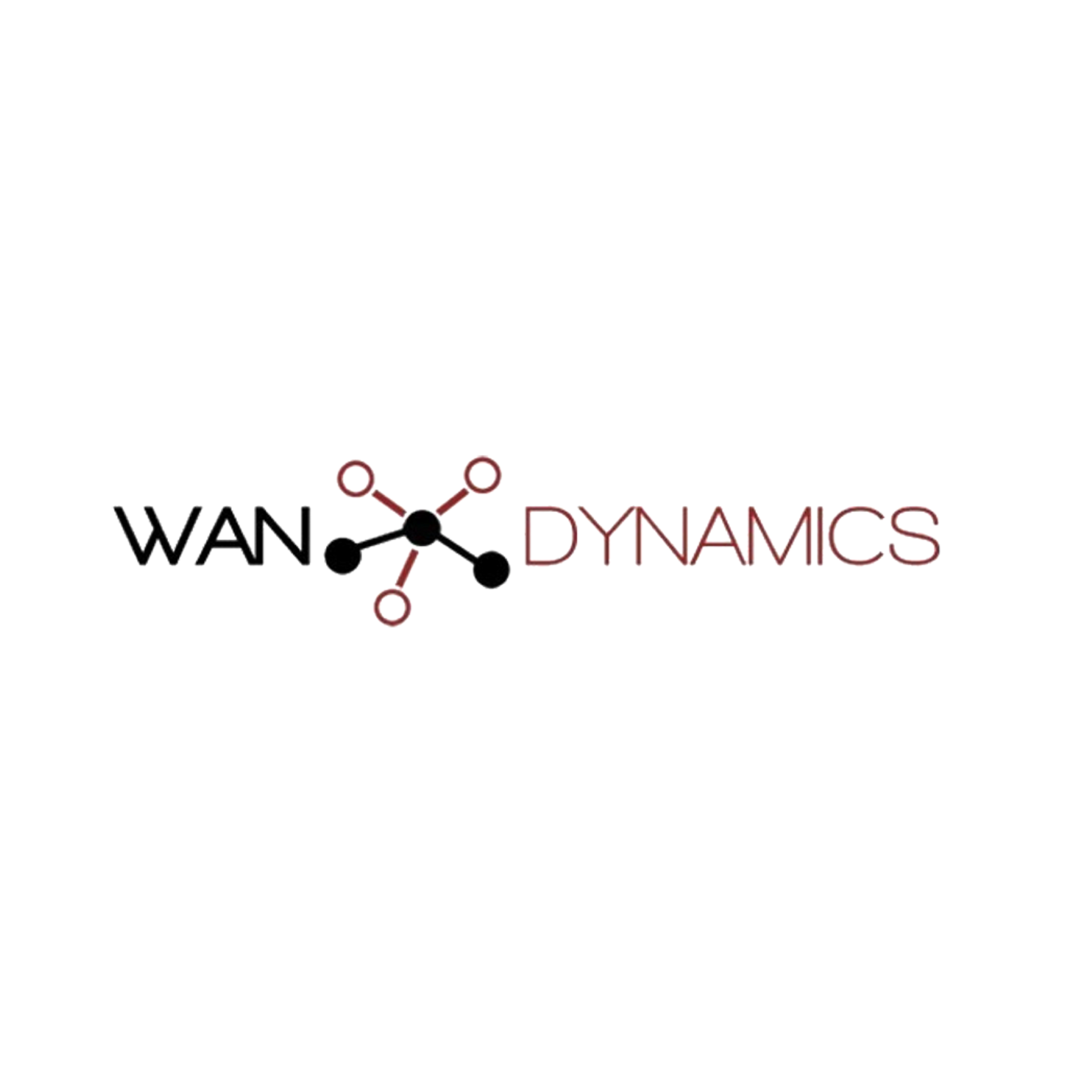 WAN Dynamics logo with black and maroon connected nodes and text on a white background