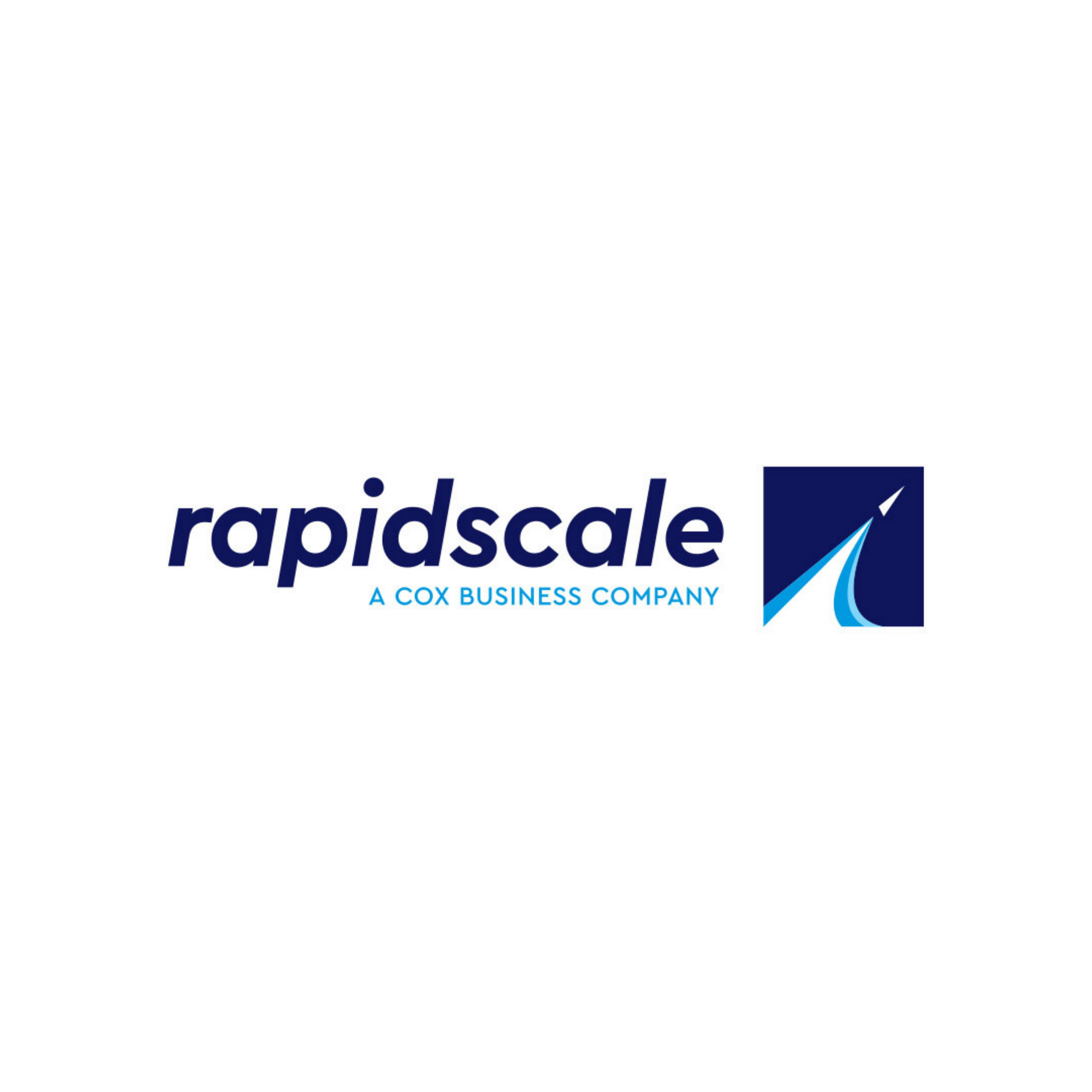 RapidScale logo with blue text and a navy square icon featuring a white sail shape