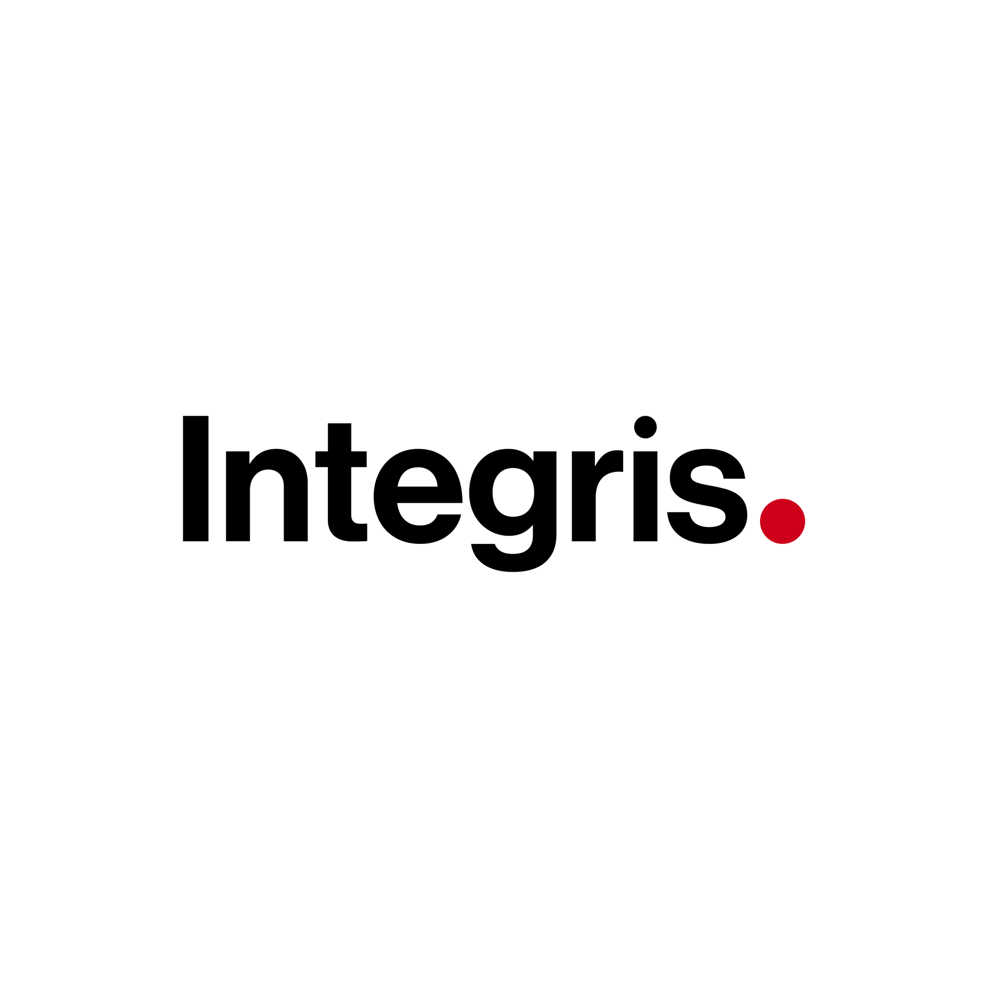 Integris logo in black lowercase text with a red dot on a white background