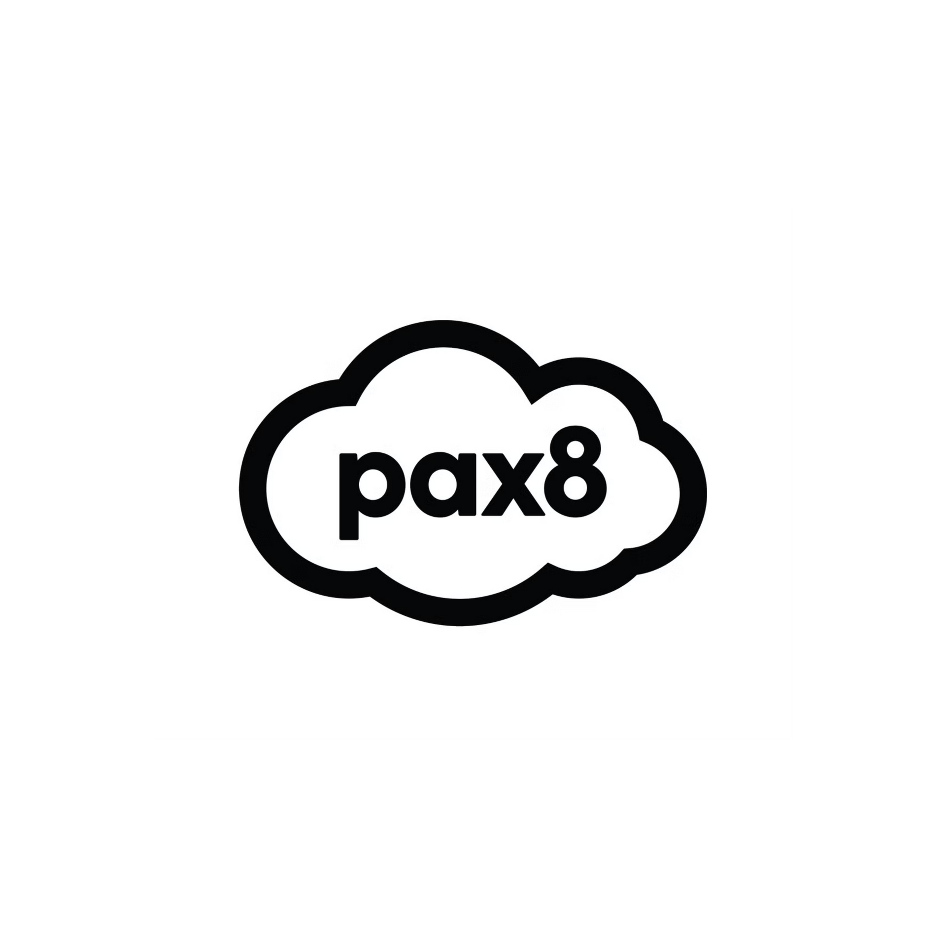 Pax8 logo in black inside a cloud outline on a white background