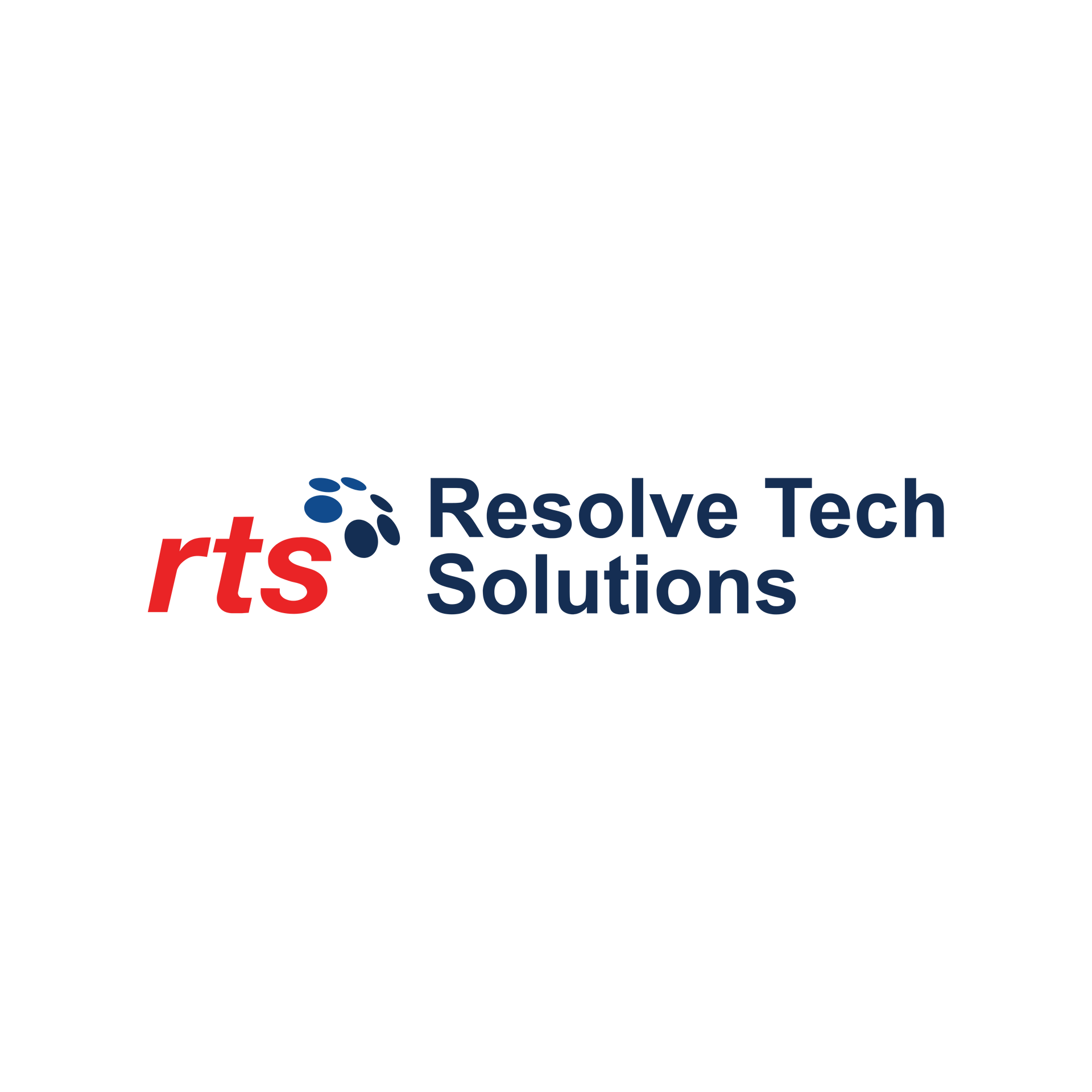 Rts Resolve Tech Solutions logo in red and navy blue on a white background