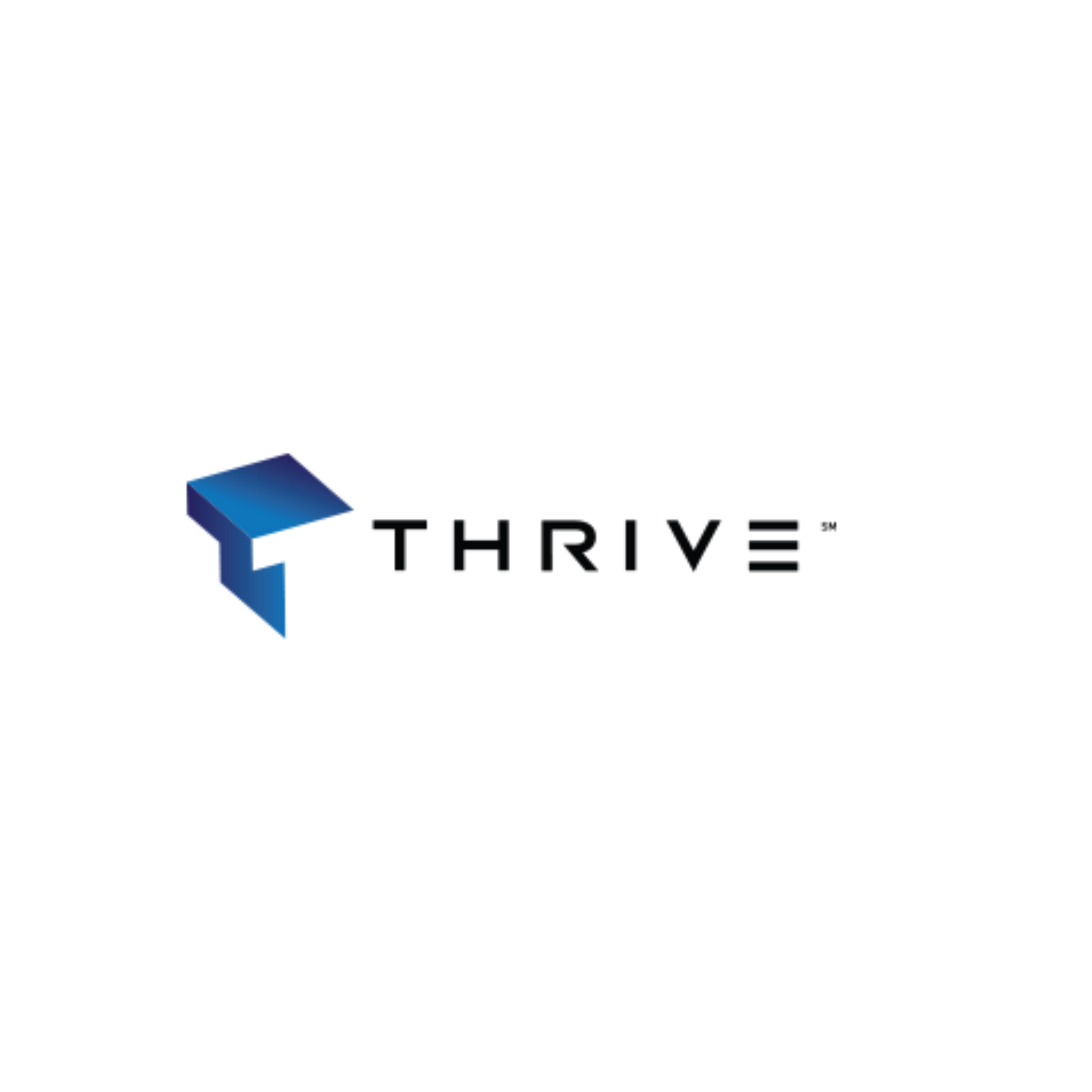 Thrive logo with blue geometric icon and black wordmark on white background