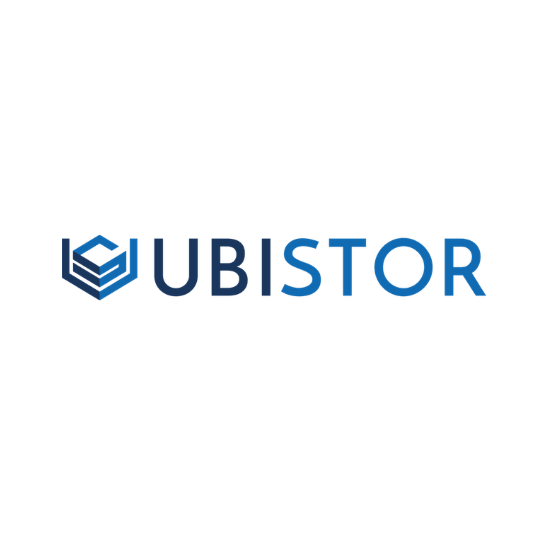 UBISTOR logo in blue, featuring a geometric shield icon and wordmark on a white background