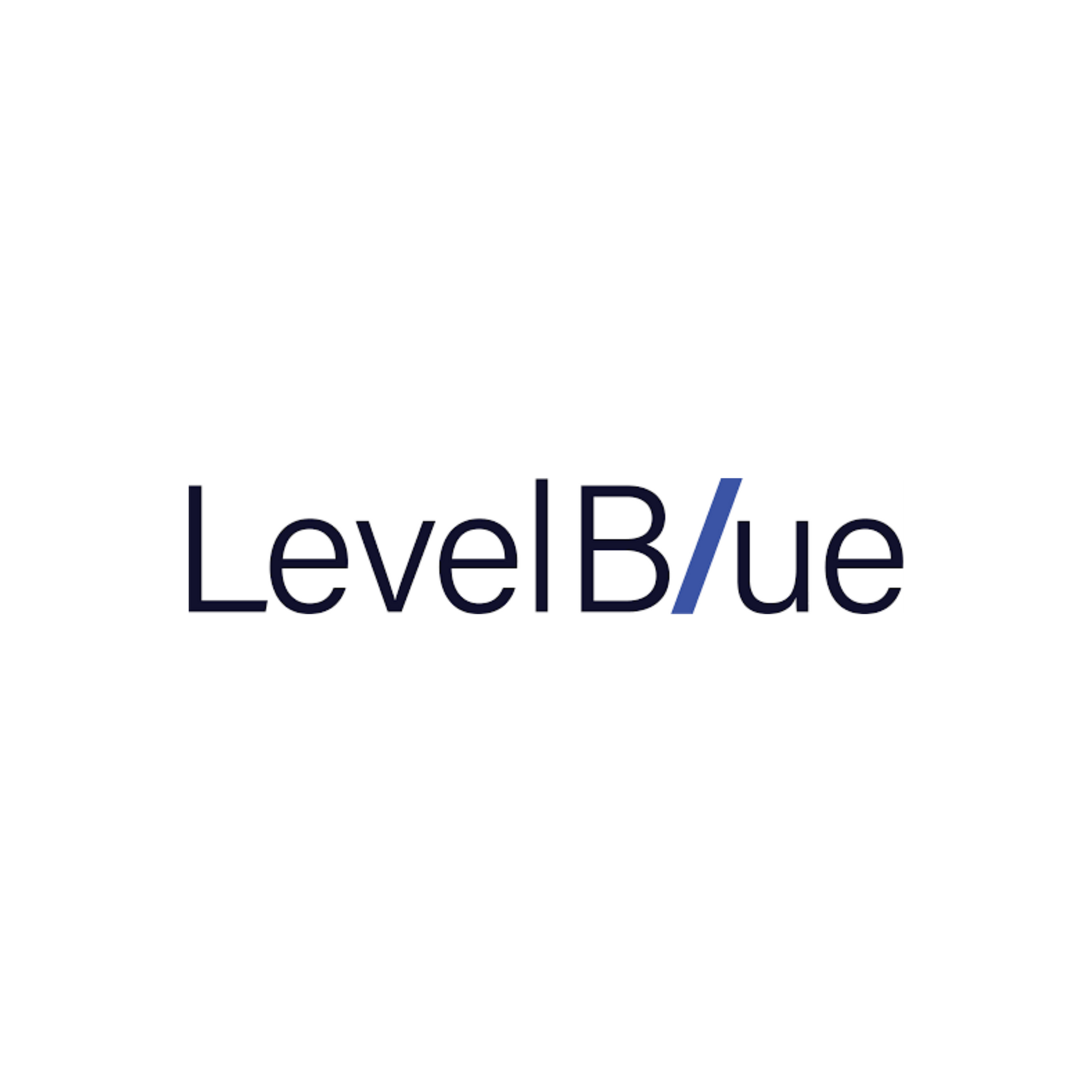 LevelBlue logo with dark blue text and a light blue diagonal slash on white background