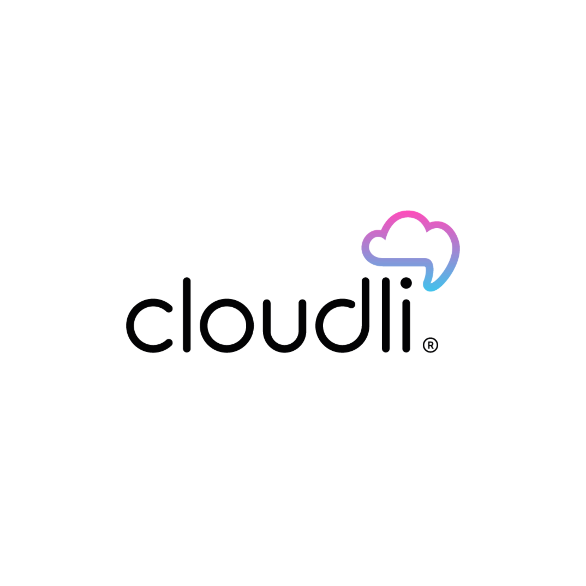 Cloudli logo with black text and a pink-purple-blue cloud icon
