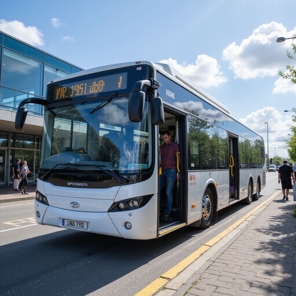 Bus pulled up on curb