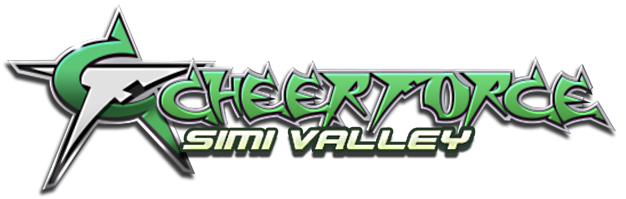 Cheerforce Simi Valley logo with green and silver star and text.