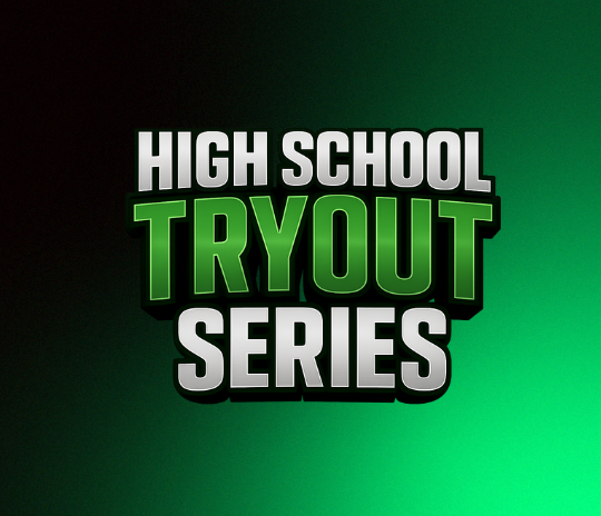 Two groups of young girls pose; one group is cheering, the other girl is in a blue sprinkle background wearing green.