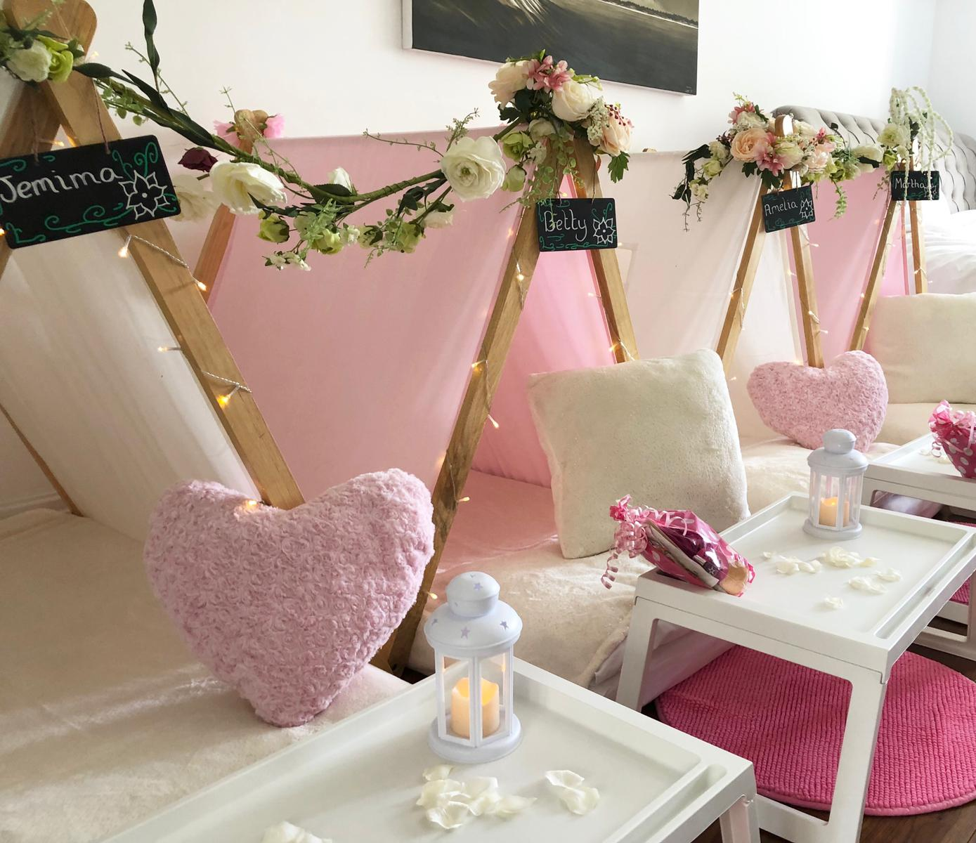 Love and Laugh Parties pink floral/flowers elegance sleepover party Reading Berkshire, Oxfordshire, Hampshire