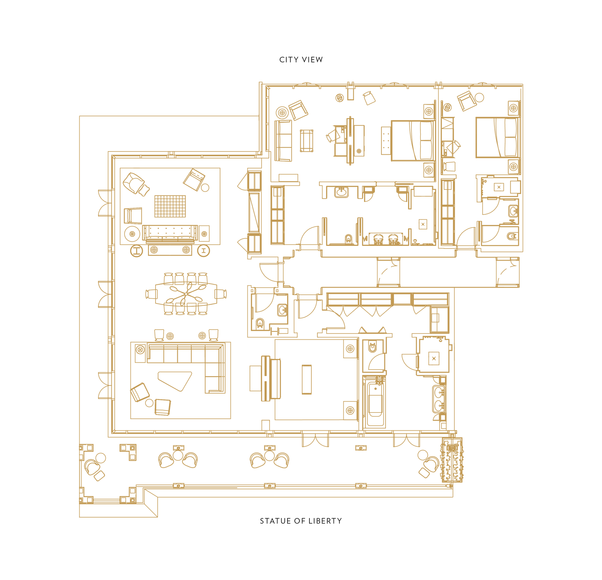 A floor plan of a house with a lot of furniture.