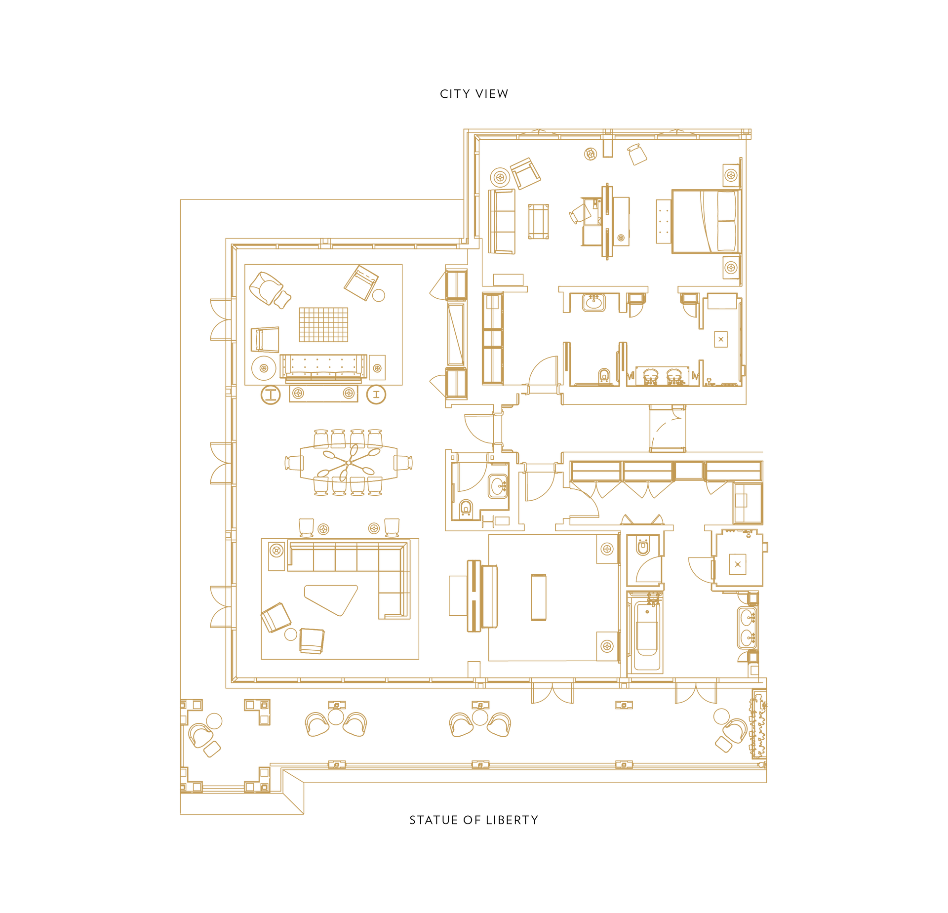 A floor plan of a house with a lot of furniture.