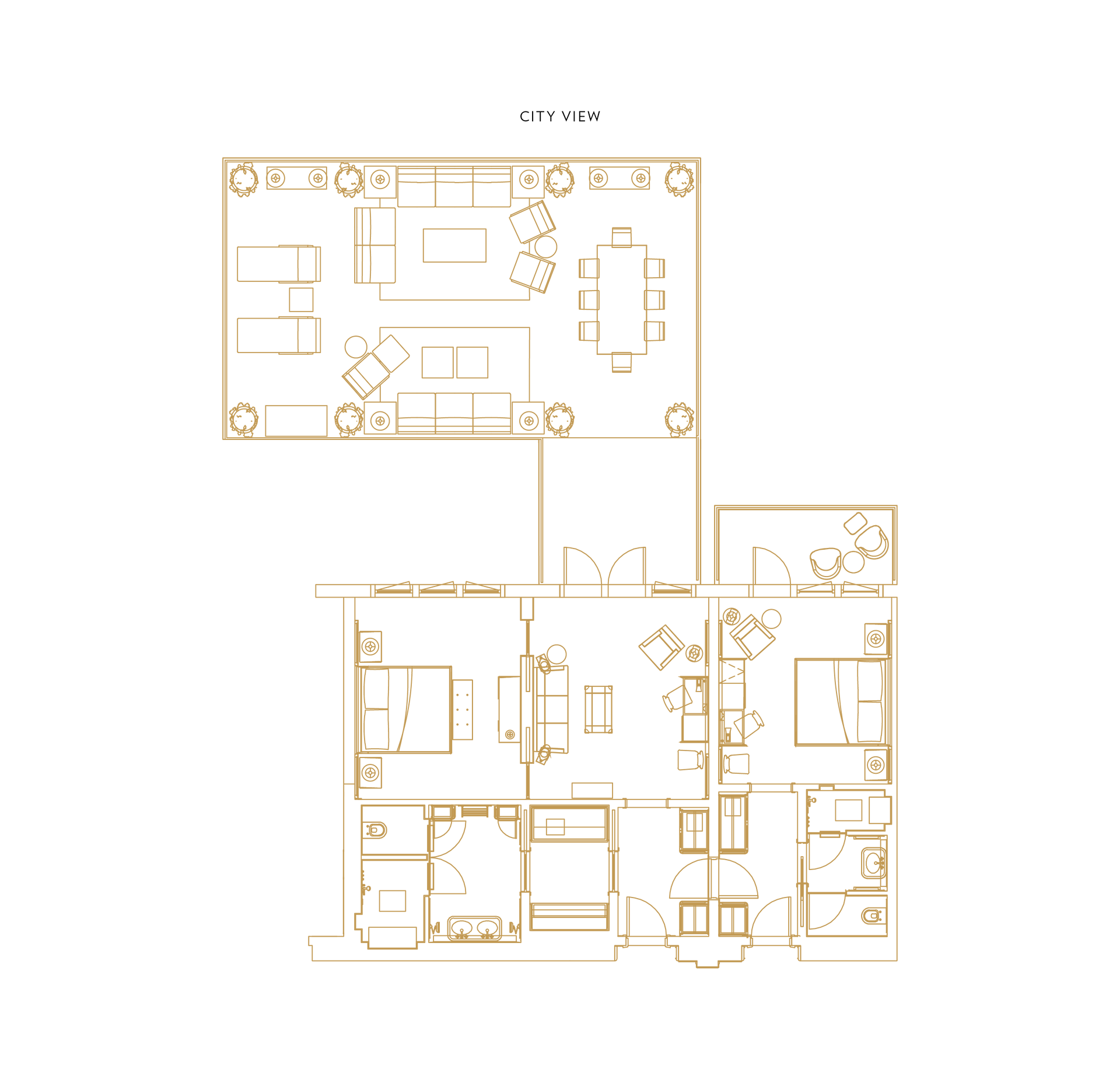 A floor plan of a house with a lot of furniture.