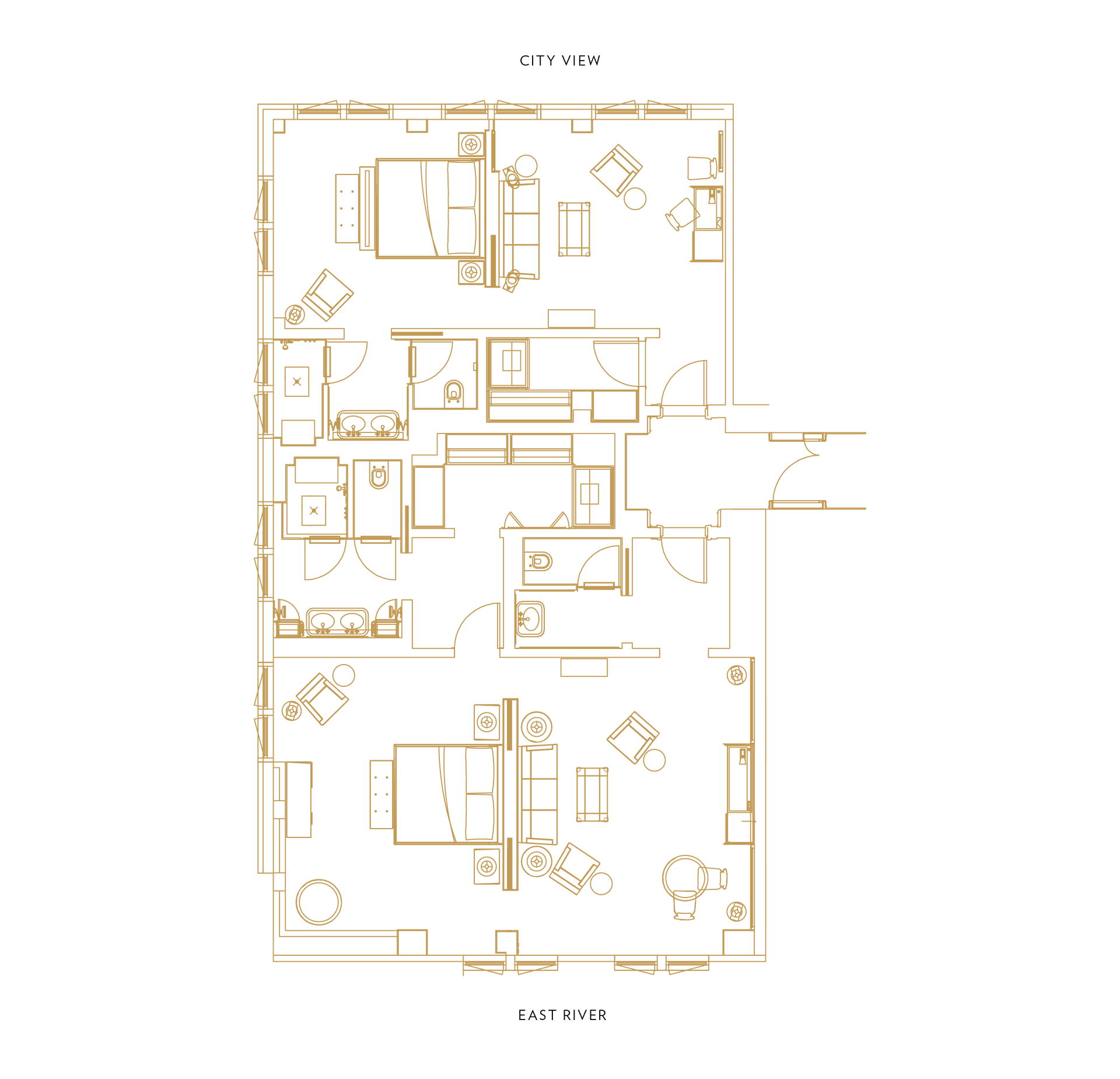 A floor plan of a house with a lot of furniture