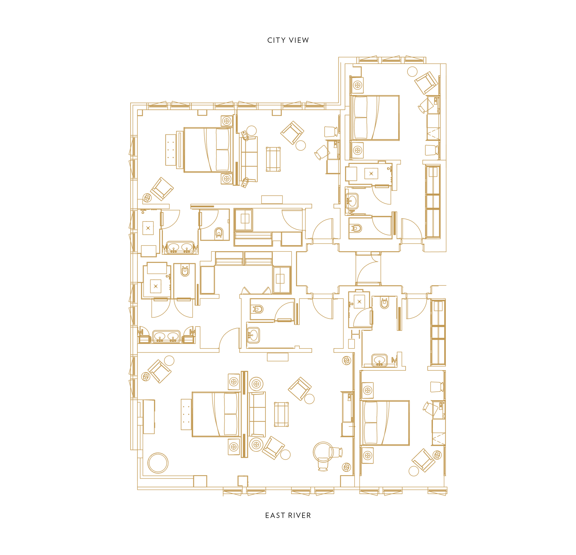 A floor plan of a house with a lot of rooms and furniture.