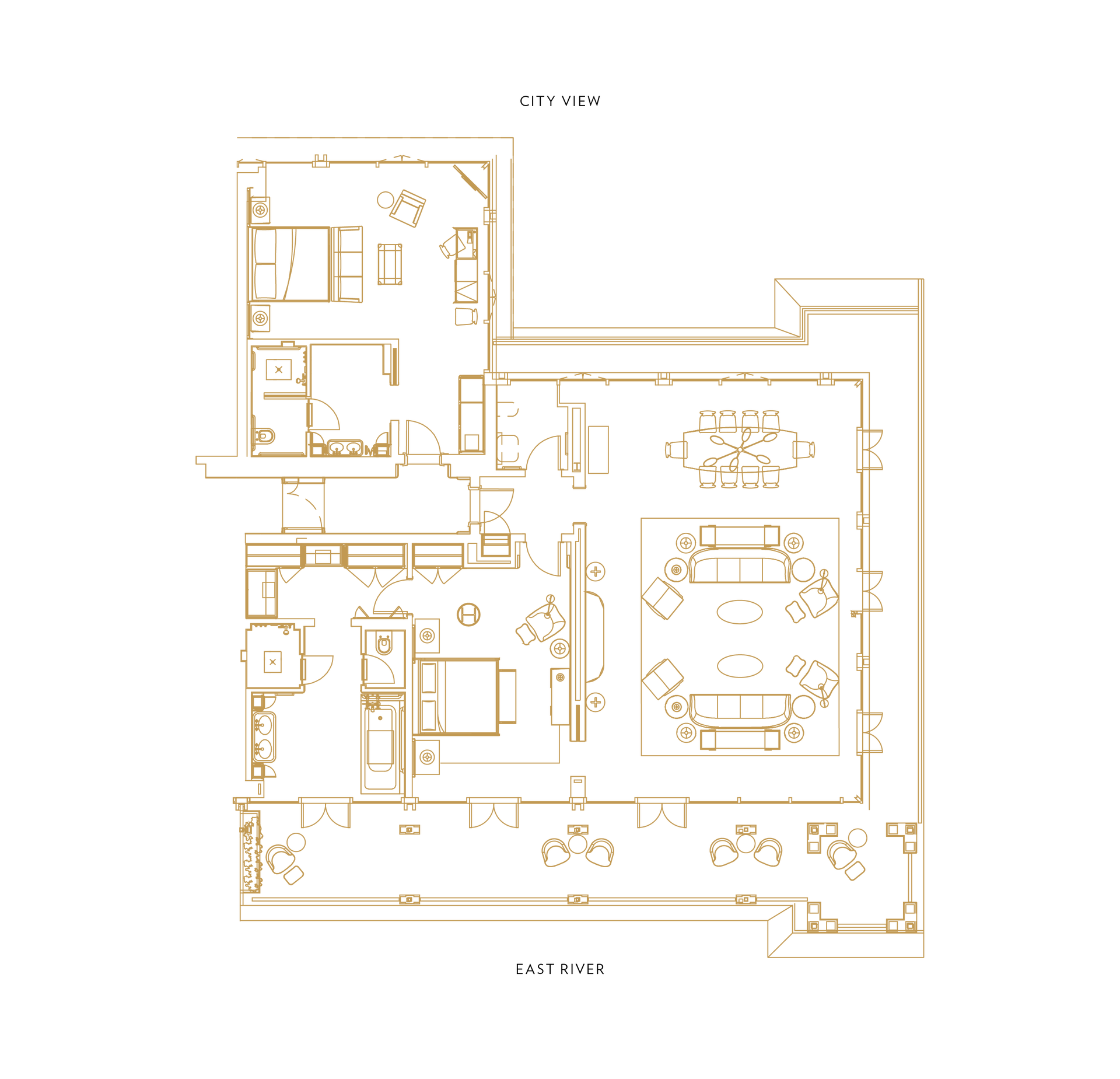 A floor plan of a house with a lot of furniture