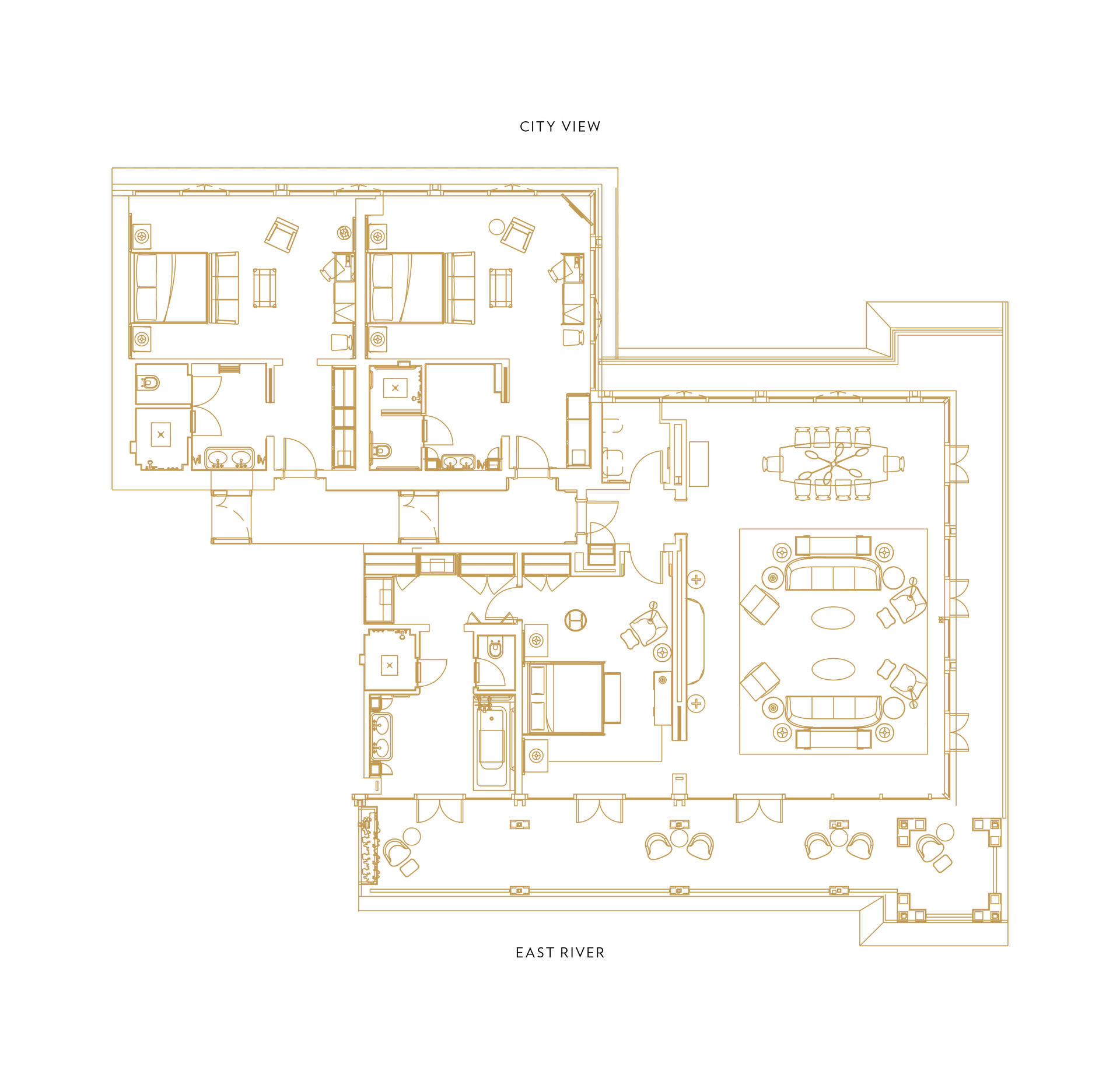 A floor plan of a house with a lot of furniture.