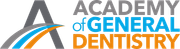 The logo for the academy of general dentistry is blue and orange.