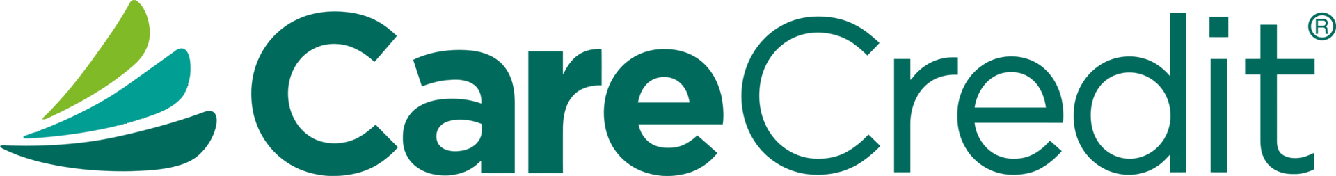 A close up of a carecredit logo on a white background