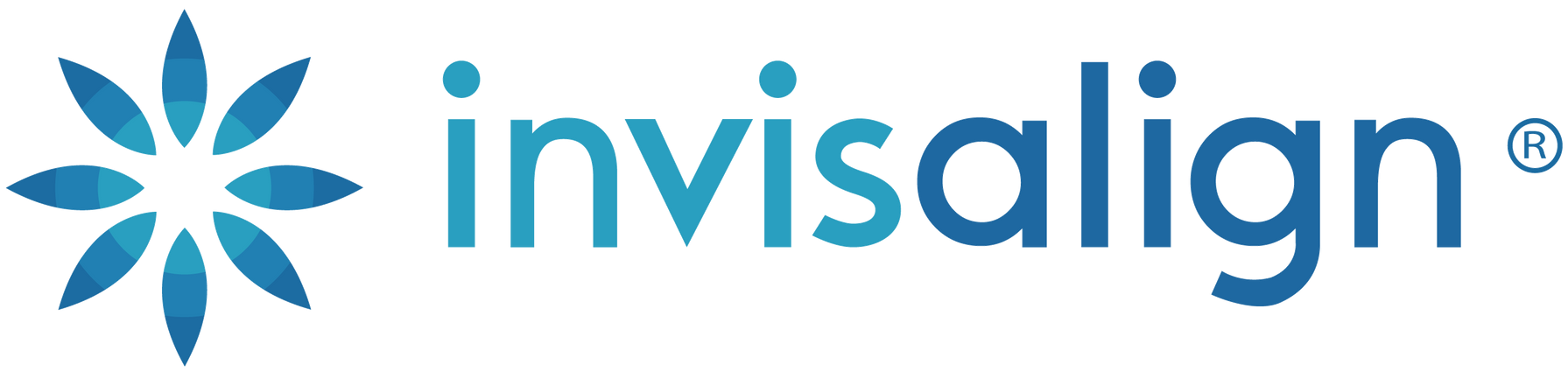 Invisalign logo: blue flower icon and wordmark,